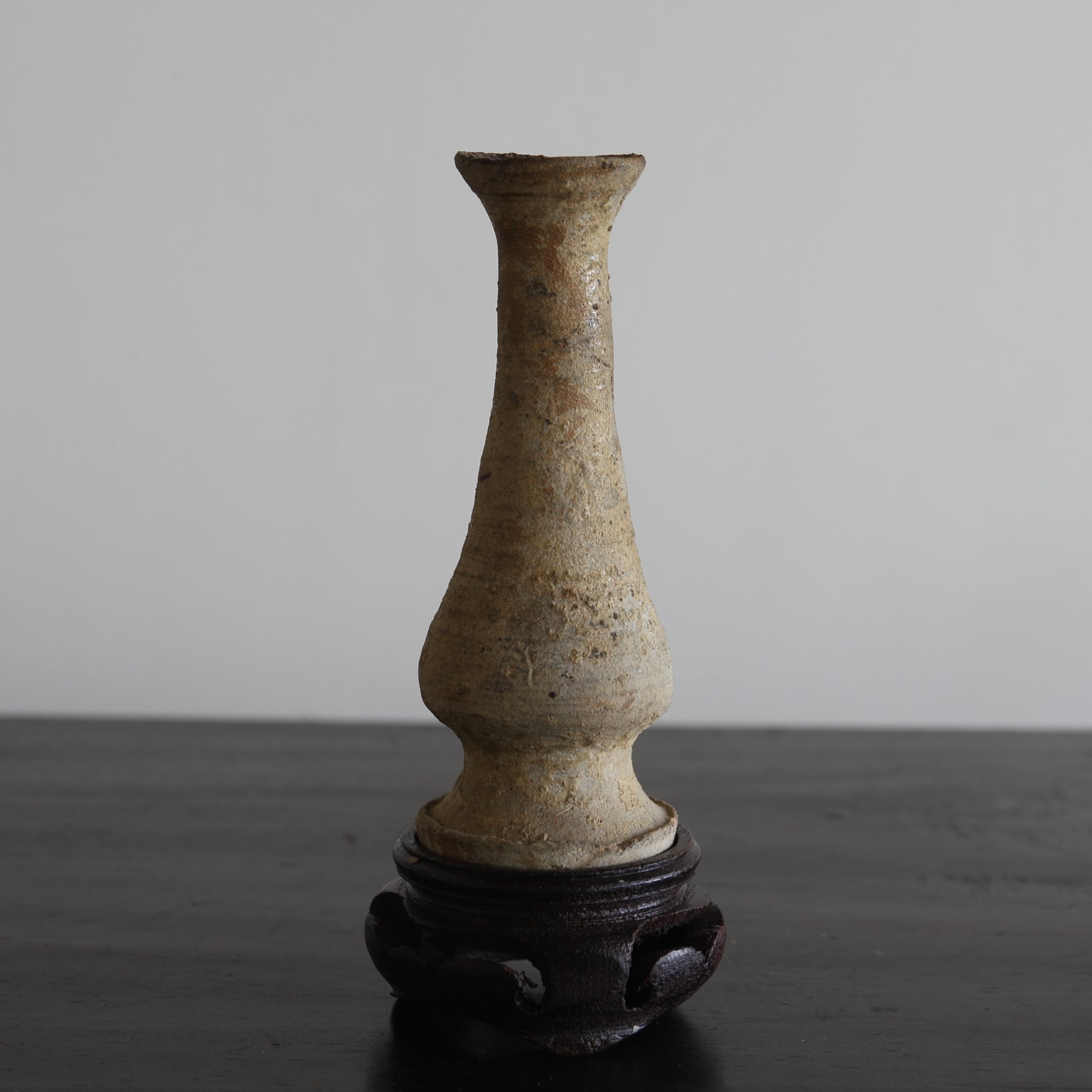 BUDDHIST ALTAR VASE, Ko-Seto, with a wooden stand, Kamakura Period(1185–1333CE)