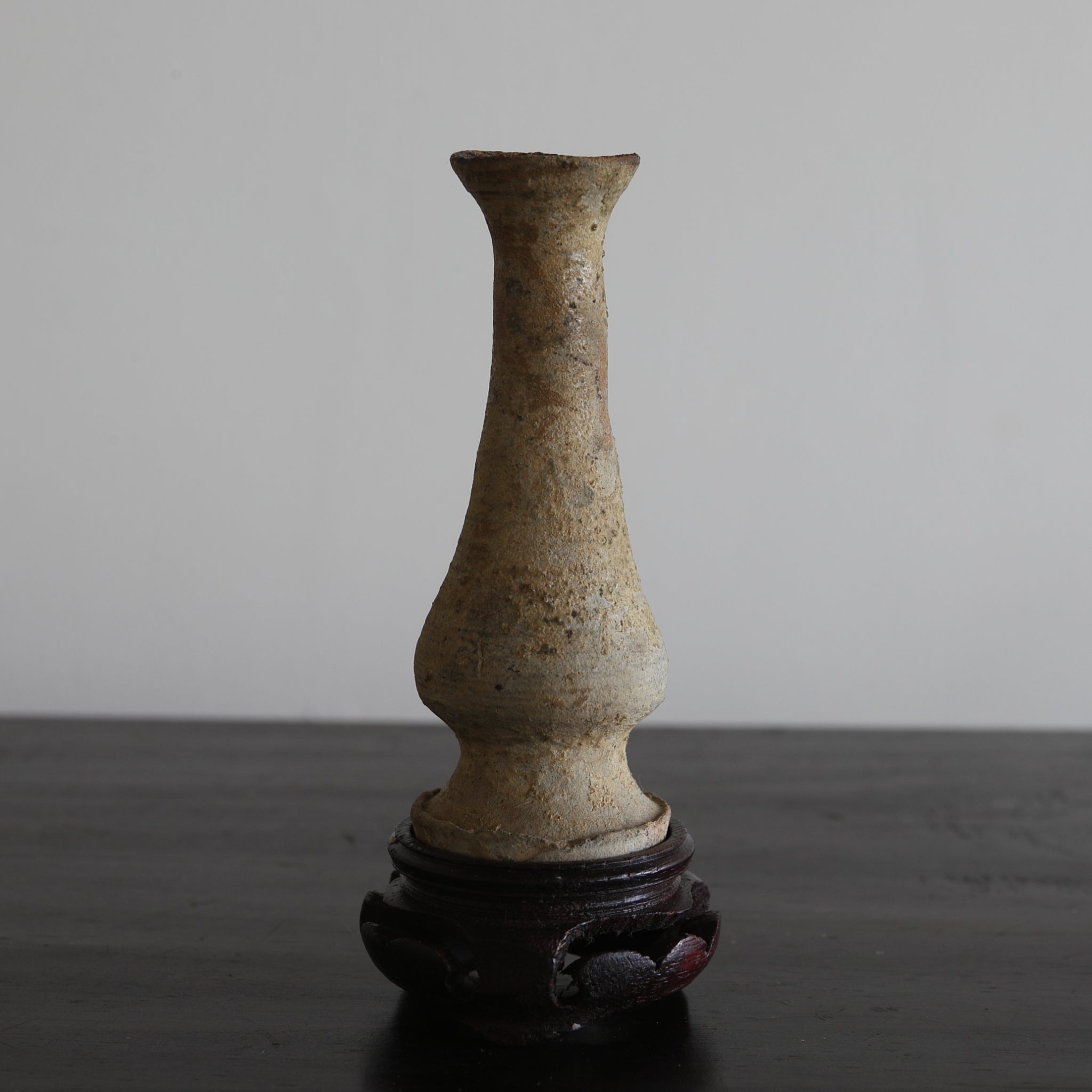 BUDDHIST ALTAR VASE, Ko-Seto, with a wooden stand, Kamakura Period(1185–1333CE)