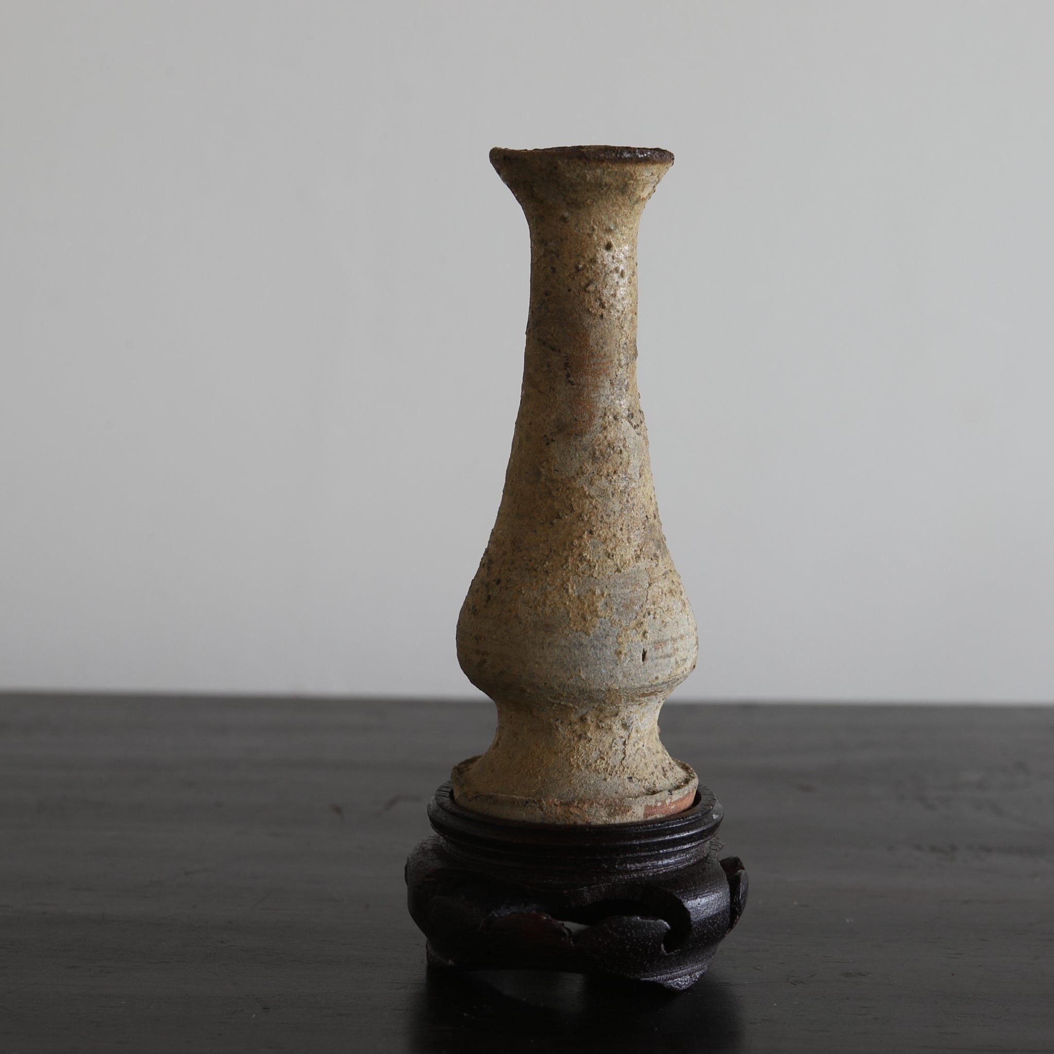 BUDDHIST ALTAR VASE, Ko-Seto, with a wooden stand, Kamakura Period(1185–1333CE)