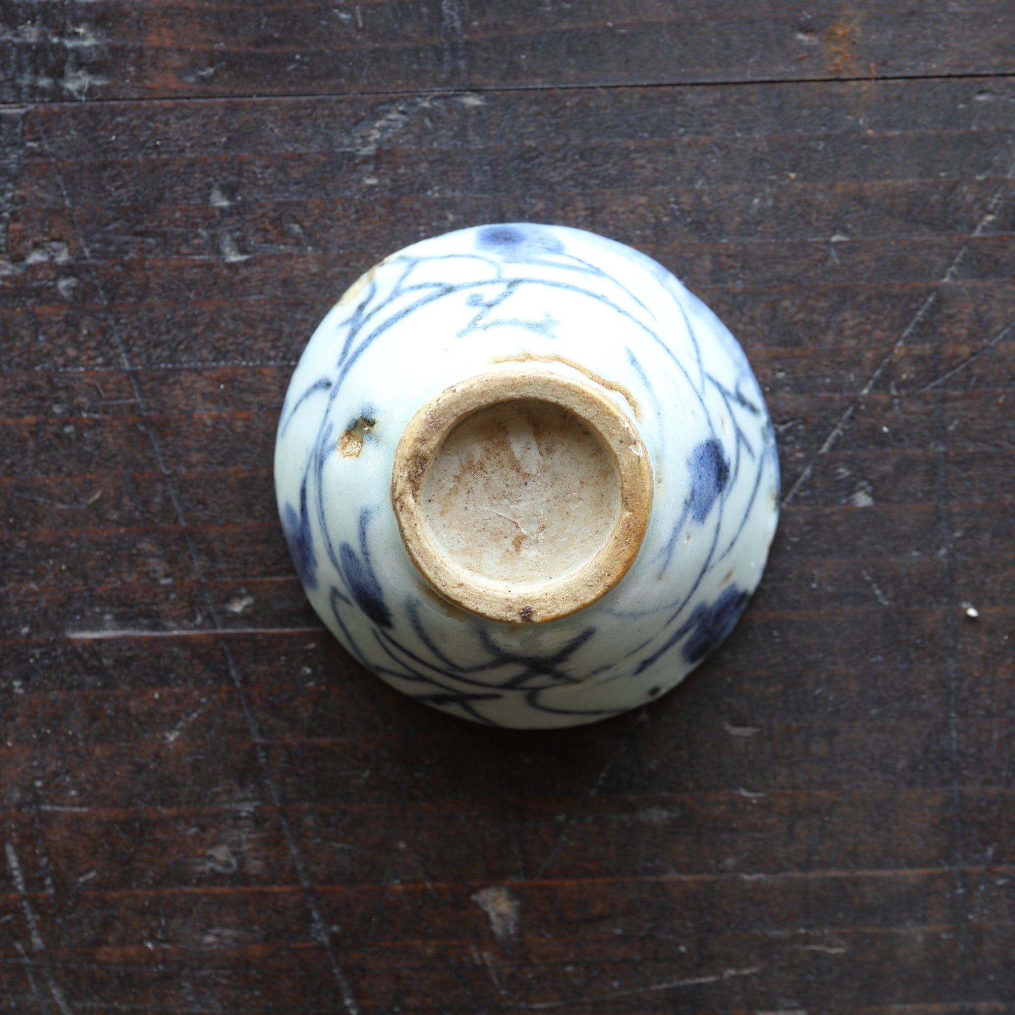 SENCHA-TEESCHALE, Unterglasurblaue mit Grasmuster, 5er-set, Qing-Dynastie(1616–1911 n. Chr.)