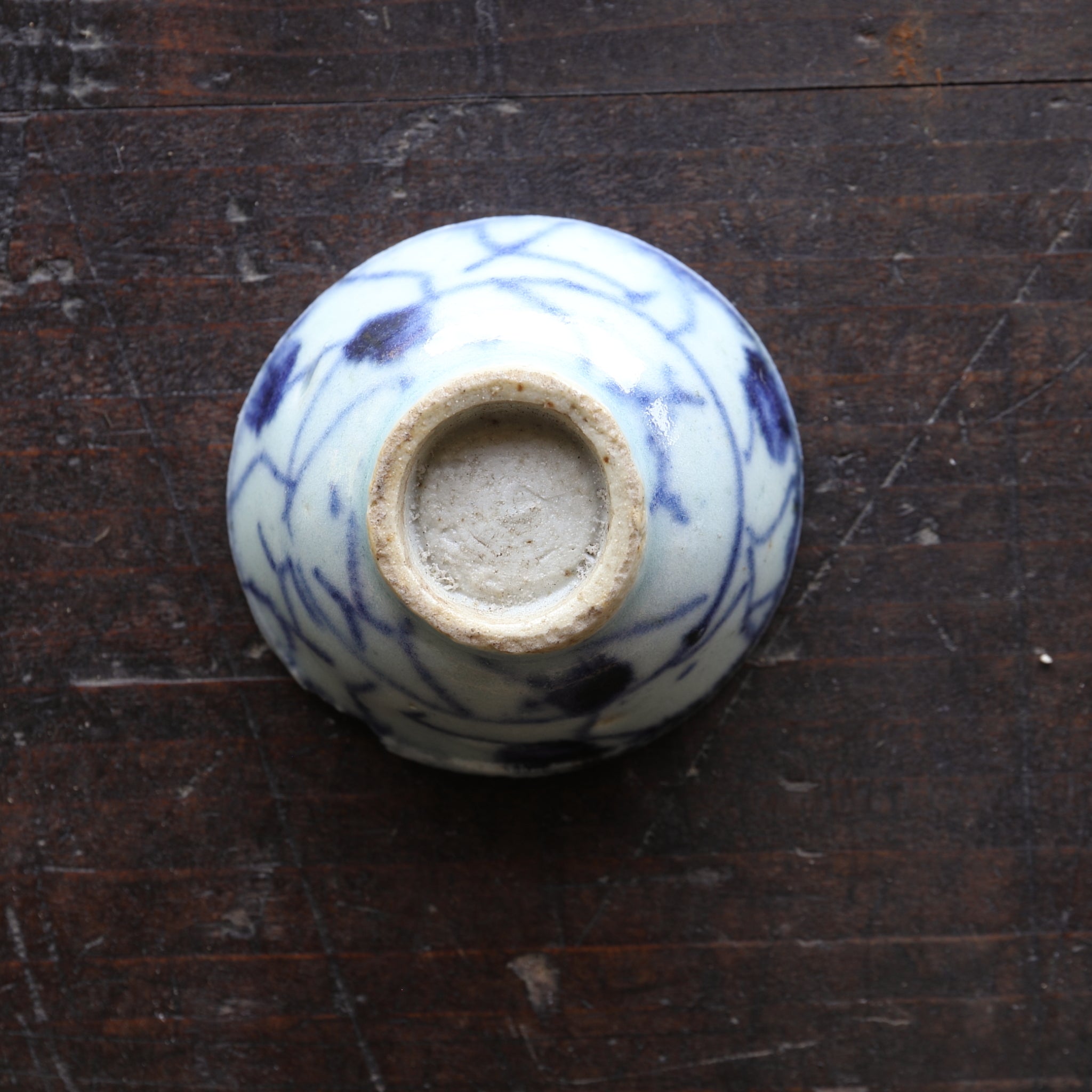 SENCHA-TEESCHALE, Unterglasurblaue mit Grasmuster, 5er-set, Qing-Dynastie(1616–1911 n. Chr.)