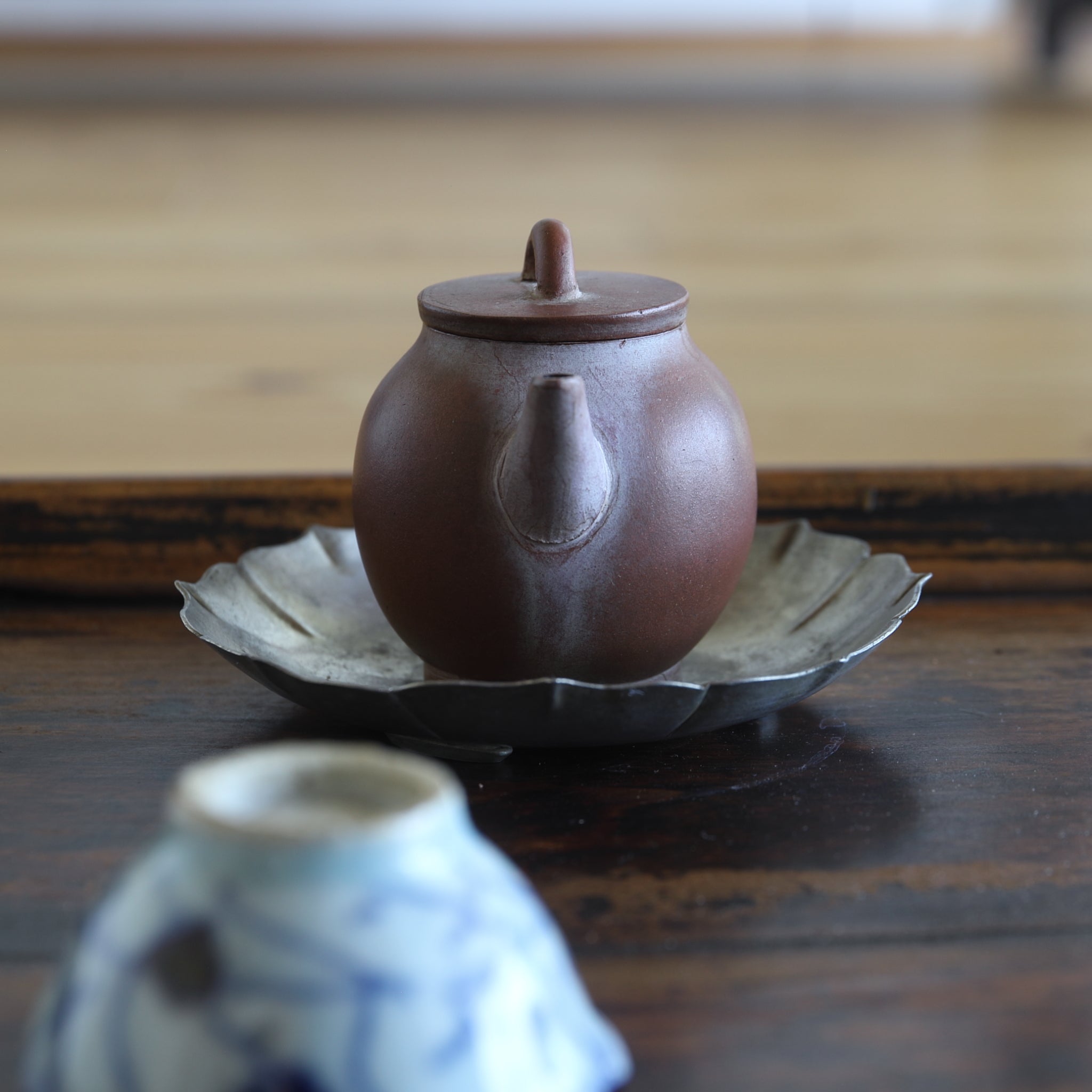 OLD LOBED-FLOWER-SHAPED TIN TEAPOT STAND, Qing Dynasty(1616–1911CE)