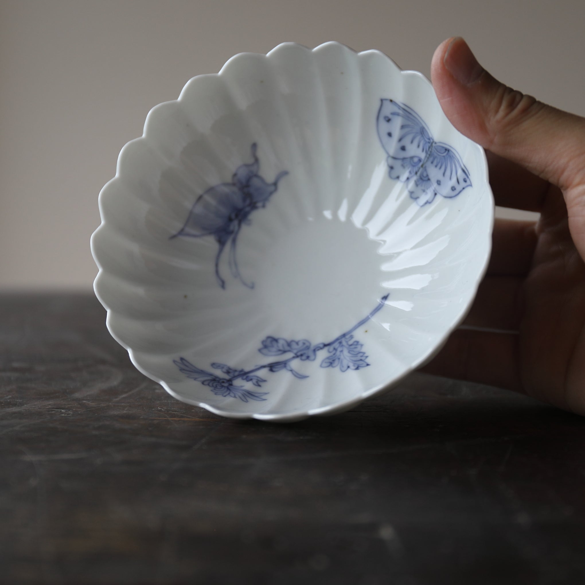 PLATO MUKOZUKE VIEJO, Hirado, con diseño de mariposa, juego de 5, Período Edo(1603–1867 d. C.)