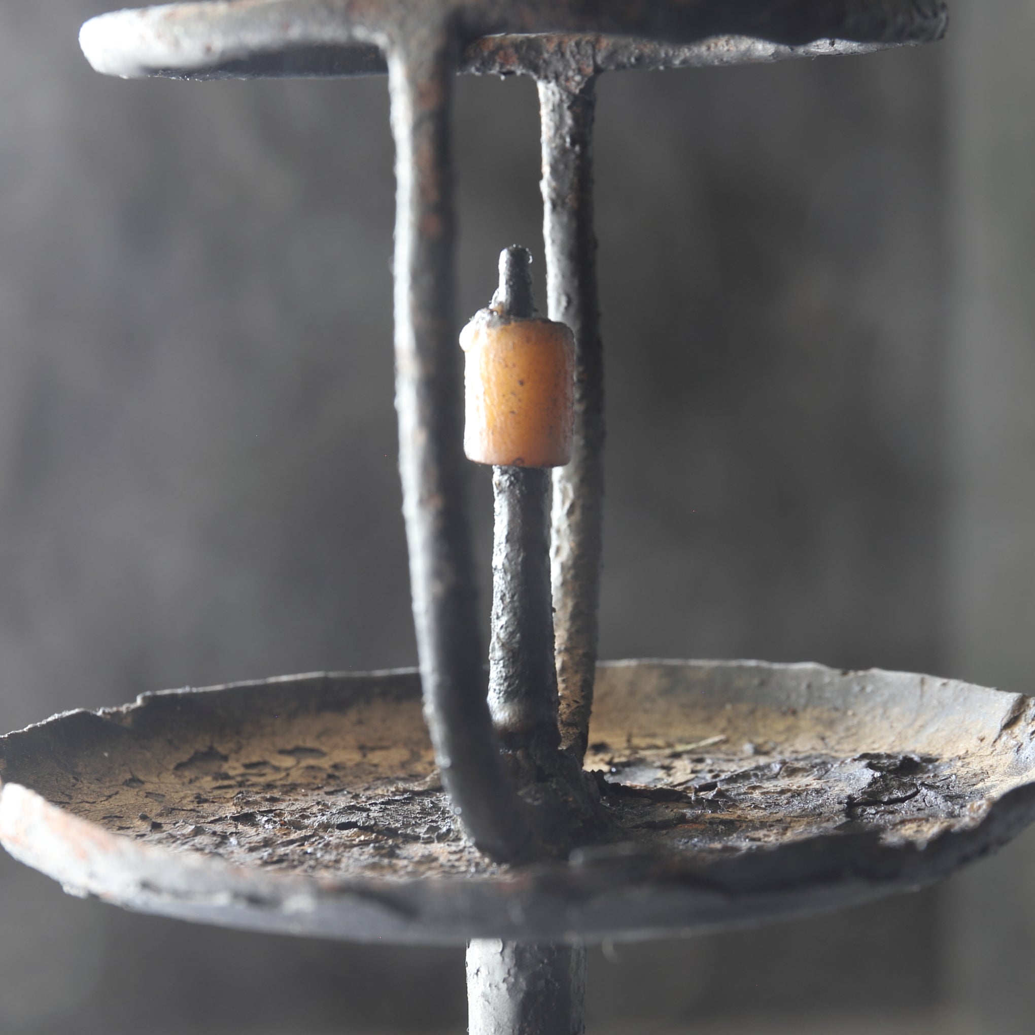 OLD IRON CANDLESTICK, With moth-eaten design, Edo Period(1603–1867CE)