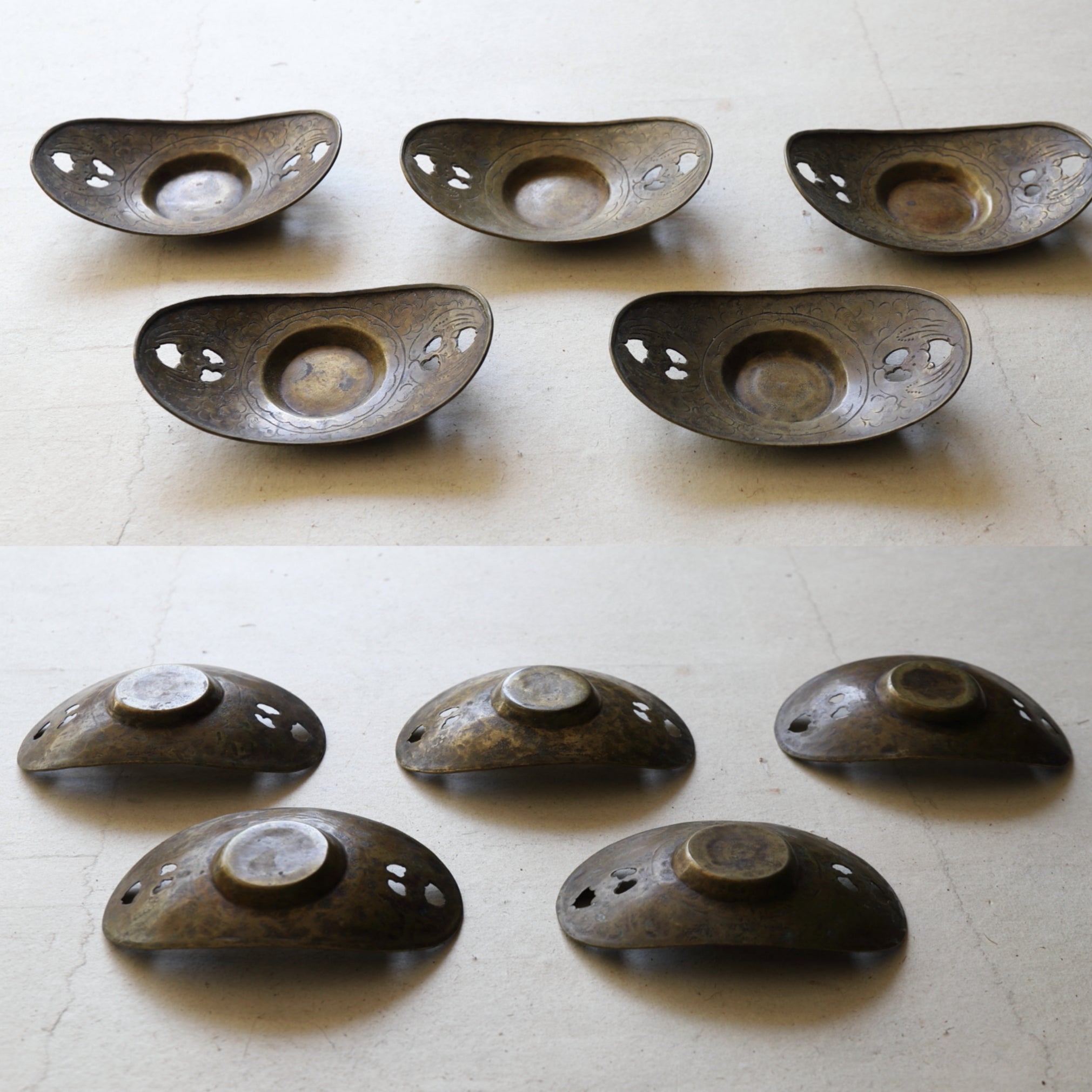 ALTE KUPFERNE UNTERTASSE, Durchbrochene mit Fledermaus-Design, 5er-set