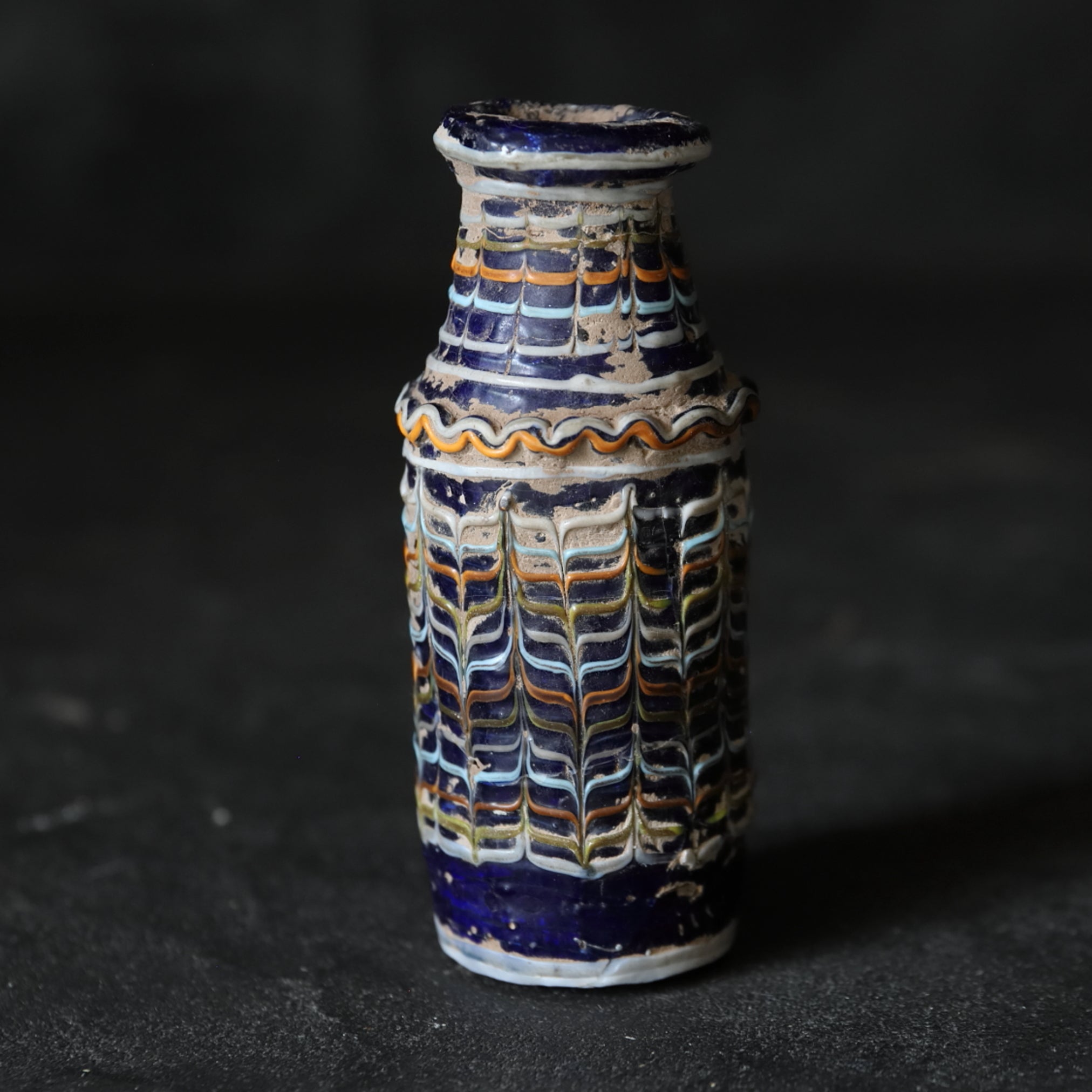 古代 ローマンガラス 装飾付瓶 3世紀以前 – 入蘆花（ロカニイル）