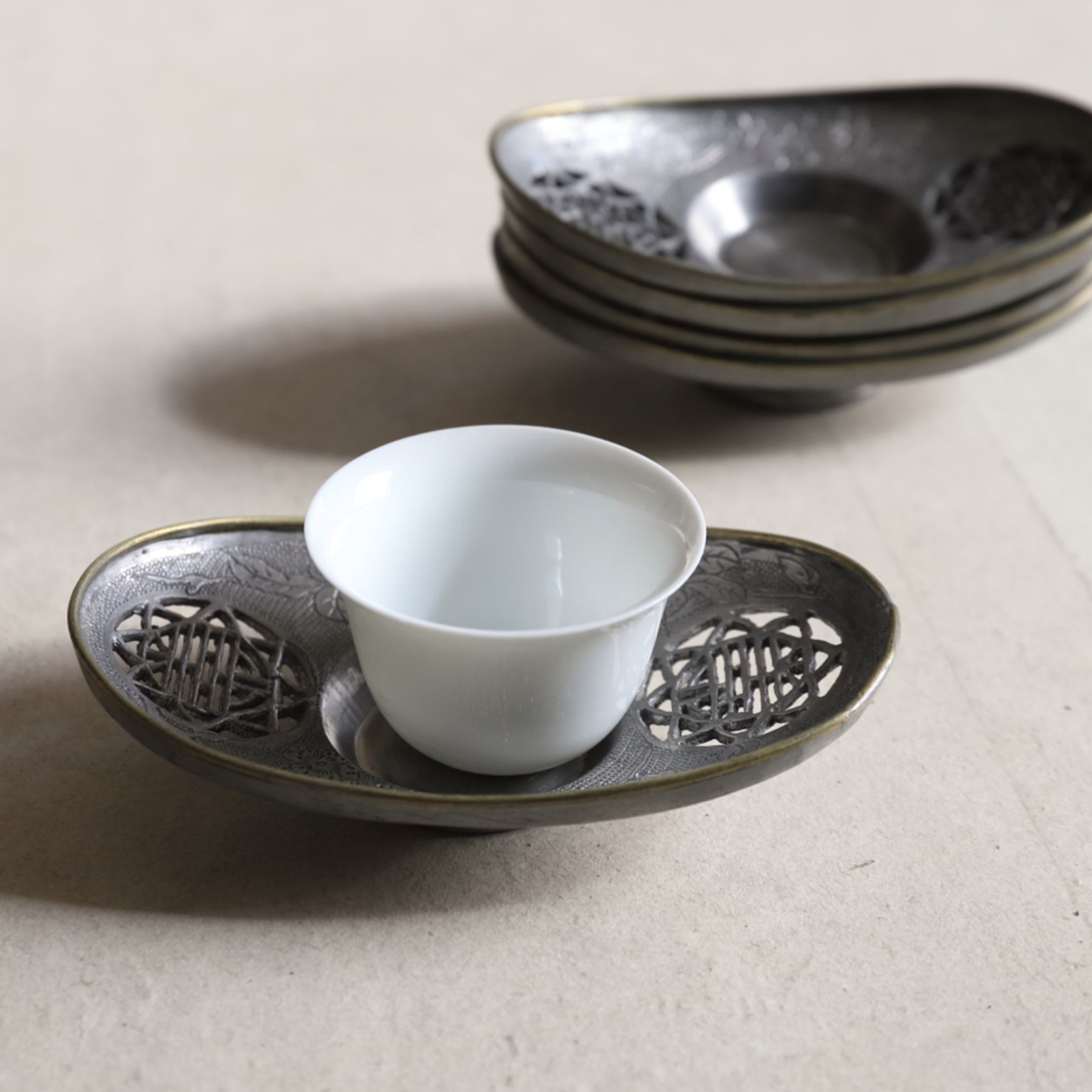 中国古玩 唐物 煎茶道具 古錫造 乾隆年製 款 茶托 五客 時代物 極上品  