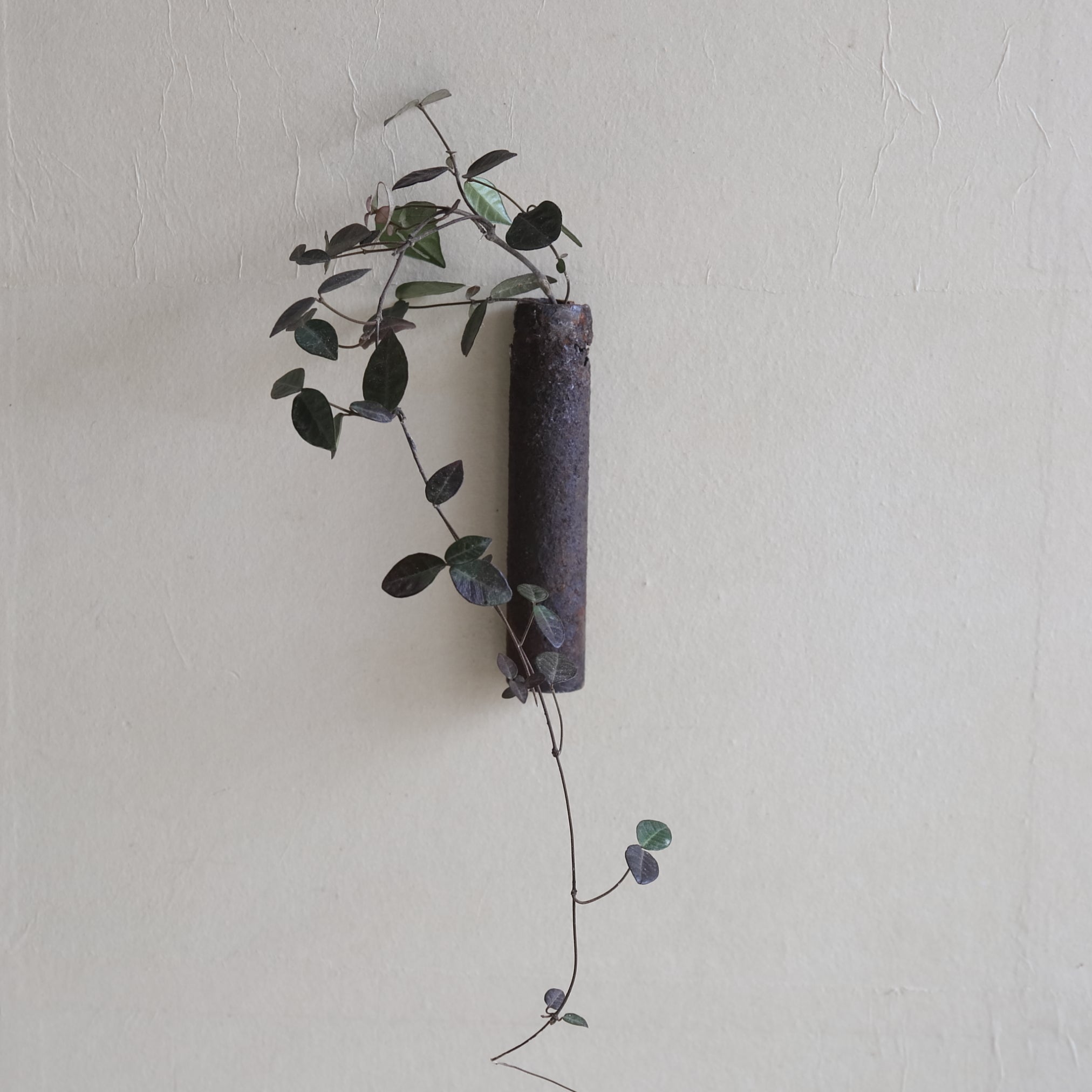 PITTED AGED IRON TUBE / HANGING FLOWER VASE, a