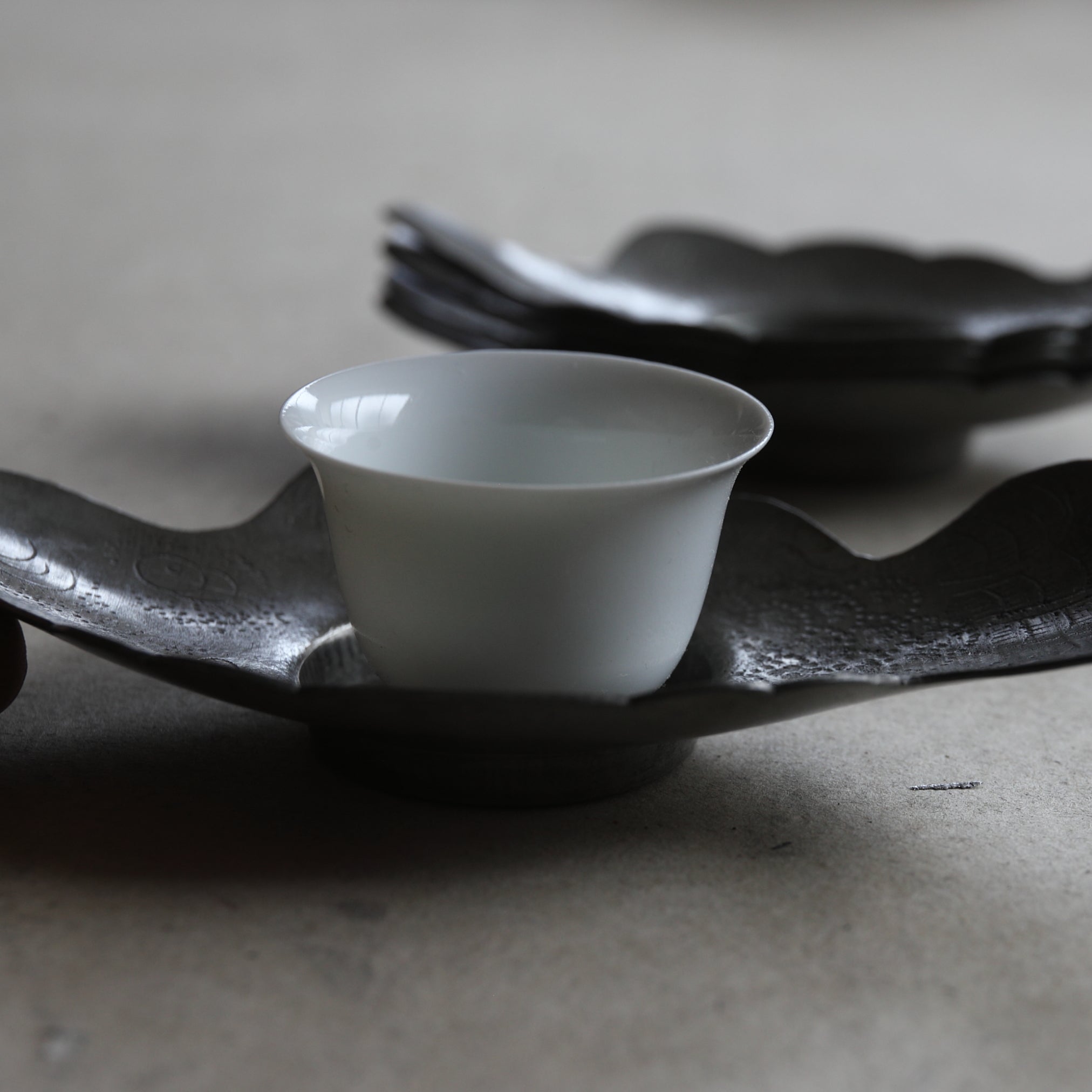 古锡鱼形茶托 5件套(清朝, 公元1616年–1911年)