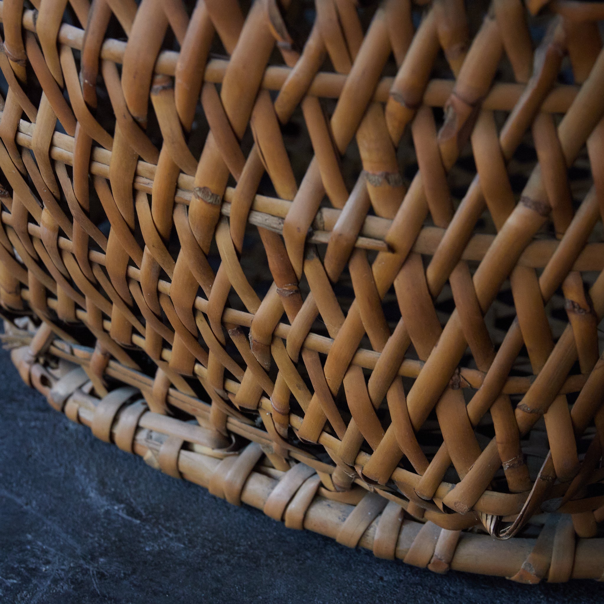 Amber-colored six-sided bamboo basket Taisho period/1912-1926CE