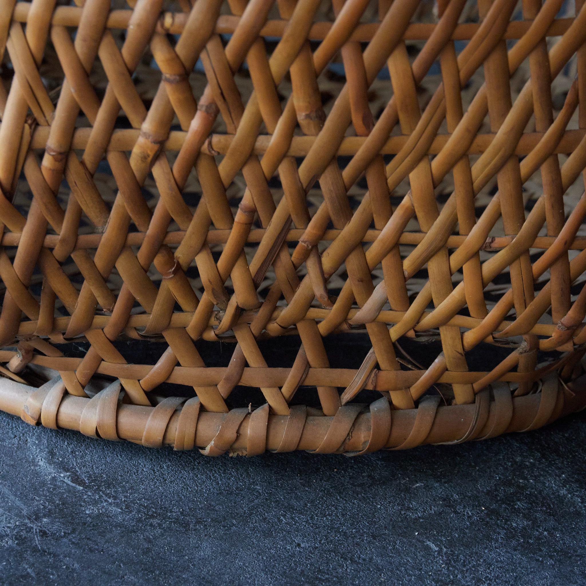 Amber-colored six-sided bamboo basket Taisho period/1912-1926CE