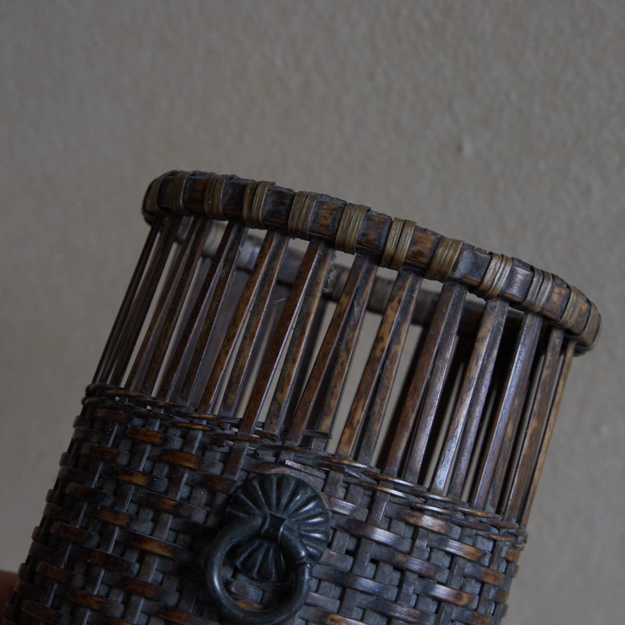 Old bamboo tea basket with hanging flower vase Edo-Meiji period/1603-1912CE