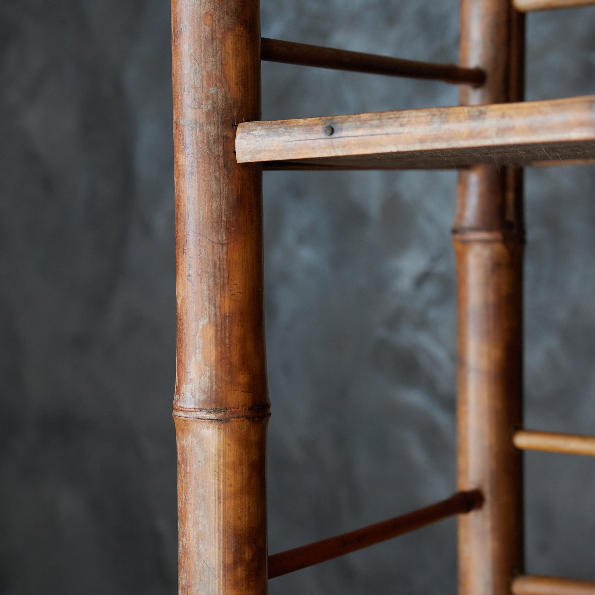 A well-used spotted bamboo tea shelf from the Taisho period (1912-1926CE)