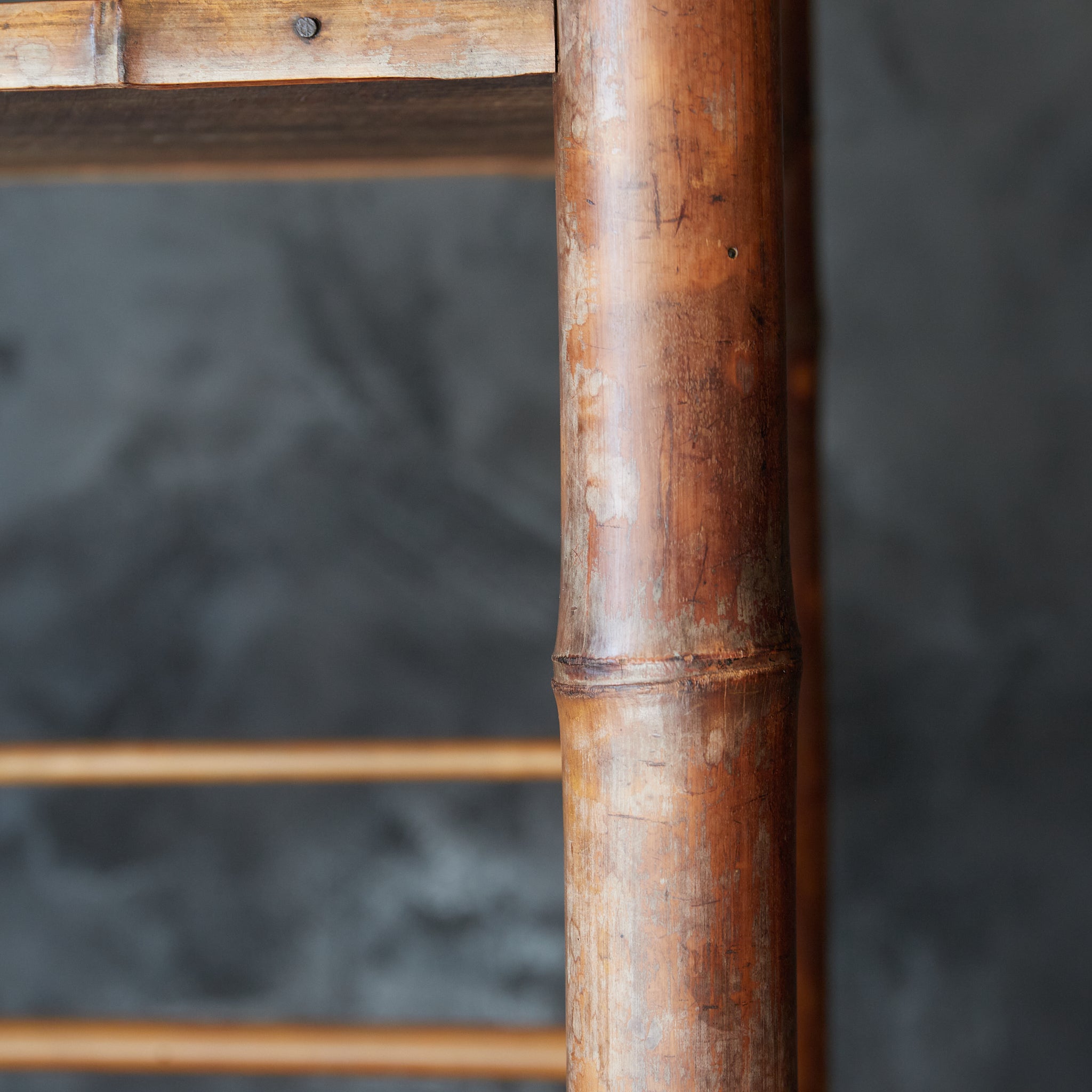 A well-used spotted bamboo tea shelf from the Taisho period (1912-1926CE)