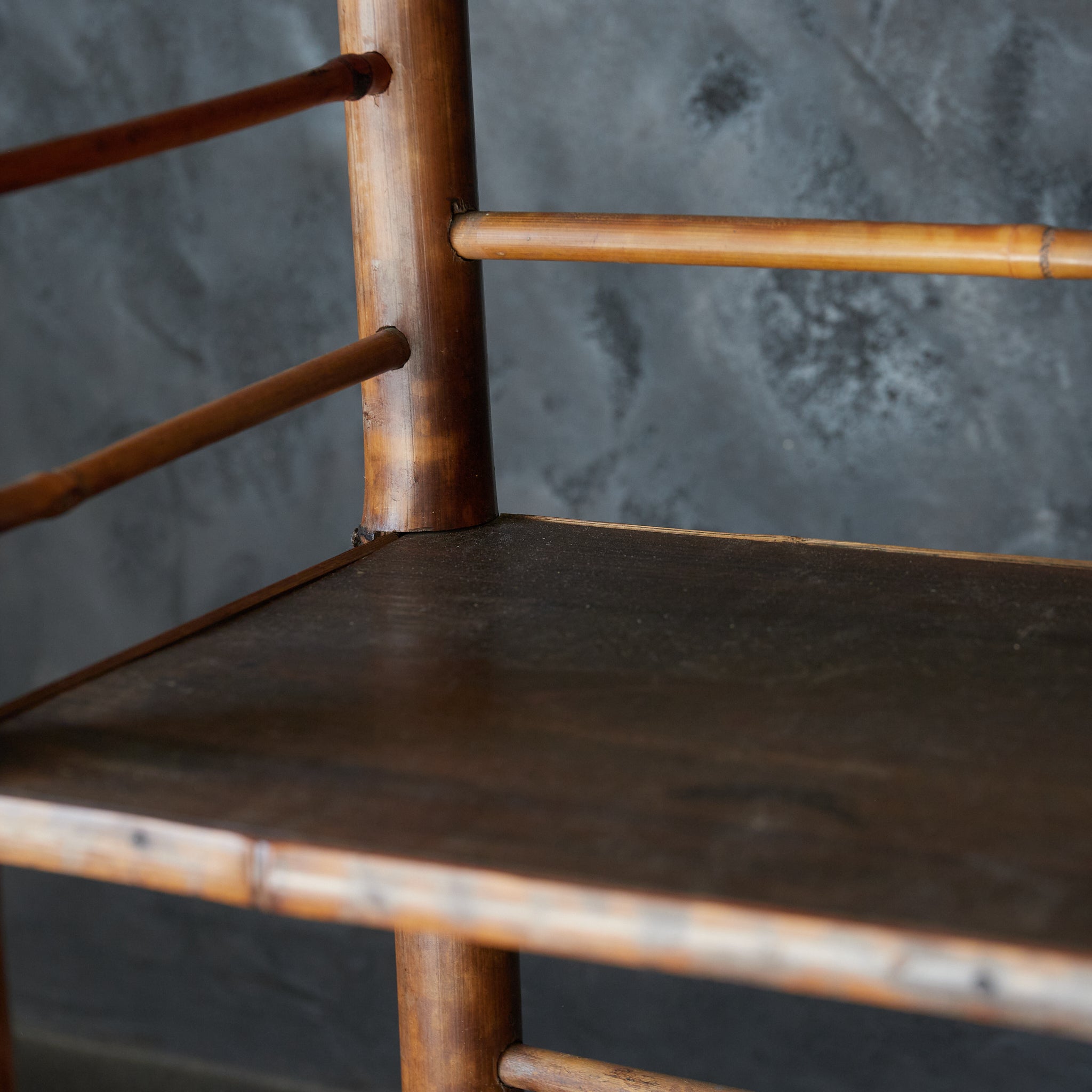 A well-used spotted bamboo tea shelf from the Taisho period (1912-1926CE)