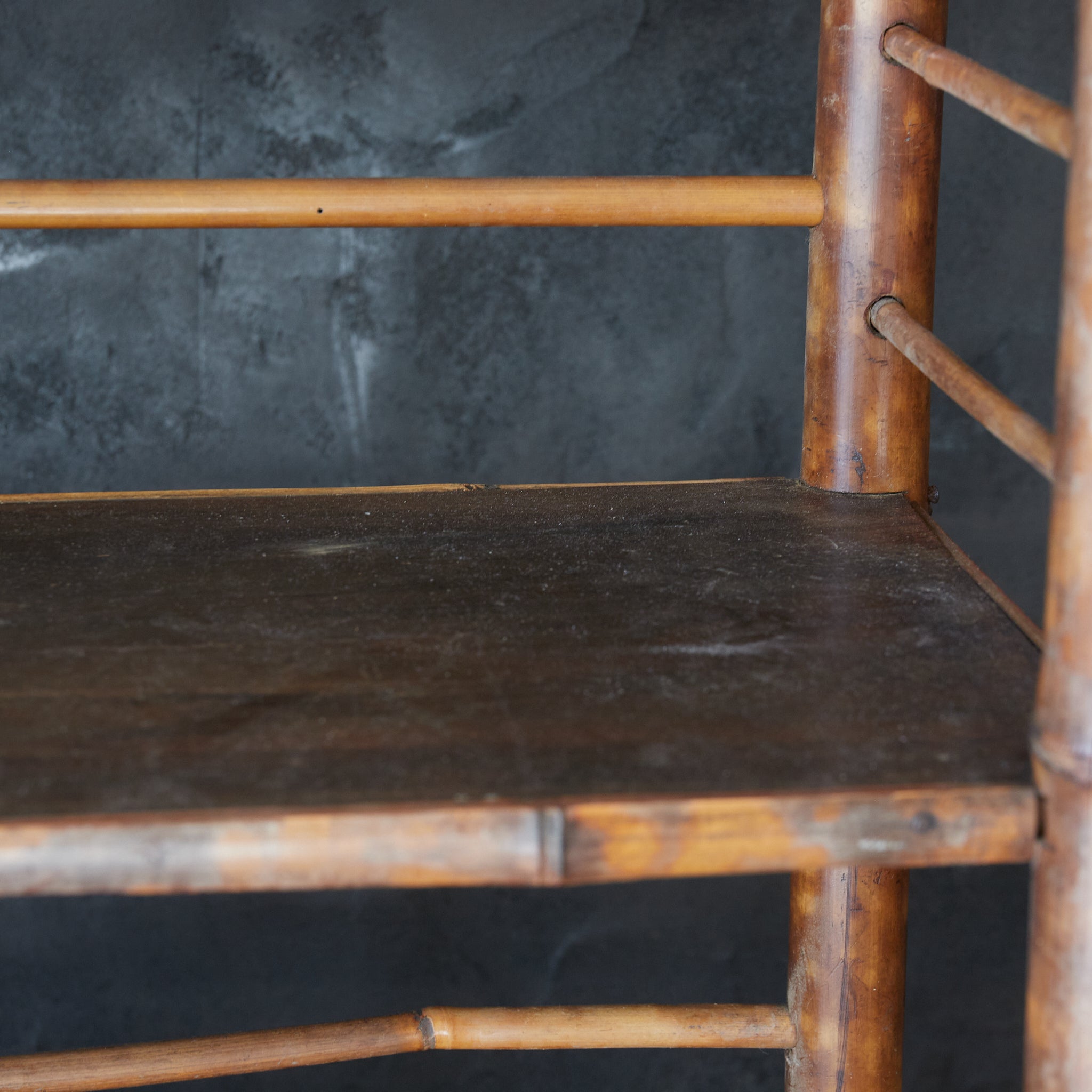 A well-used spotted bamboo tea shelf from the Taisho period (1912-1926CE)