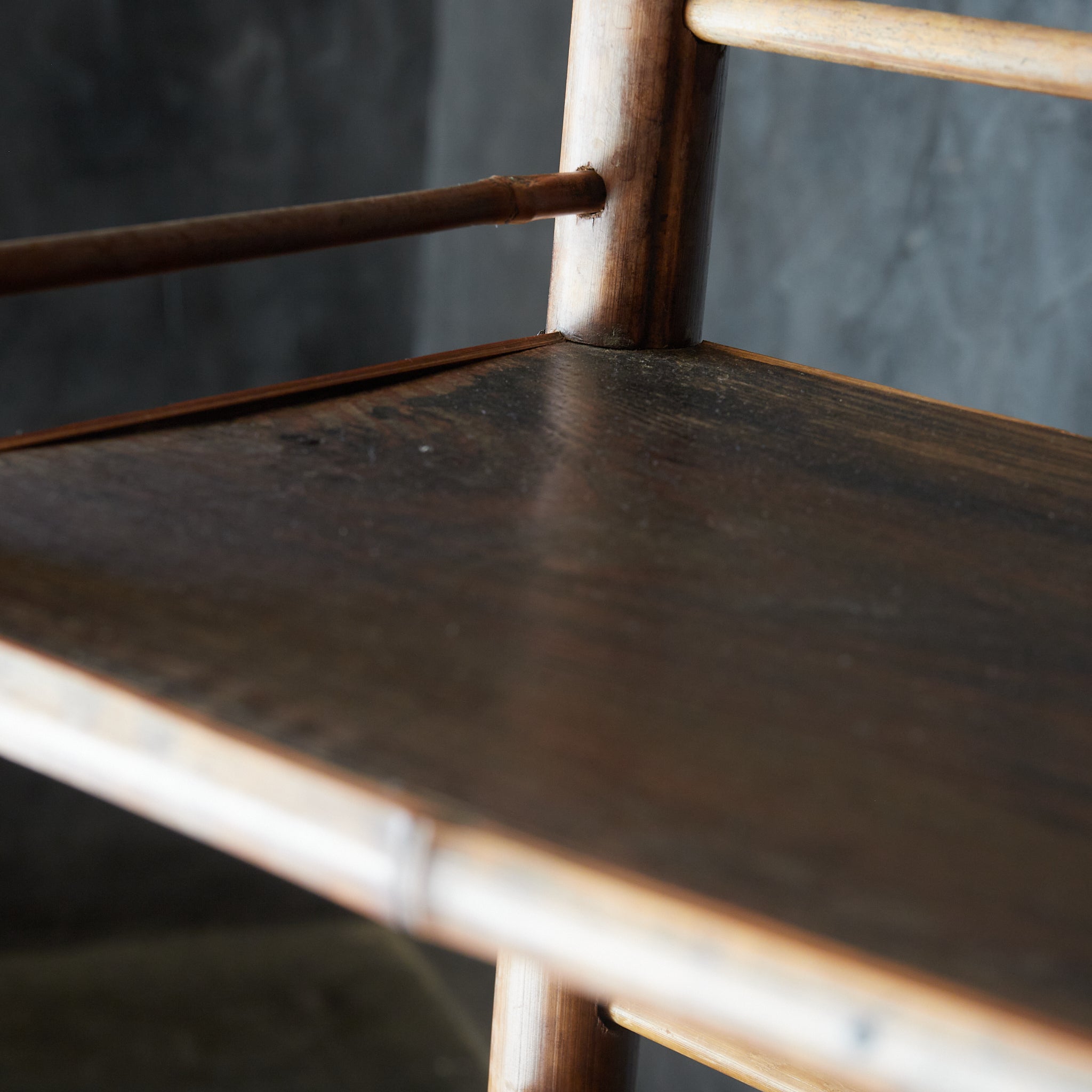 A well-used spotted bamboo tea shelf from the Taisho period (1912-1926CE)