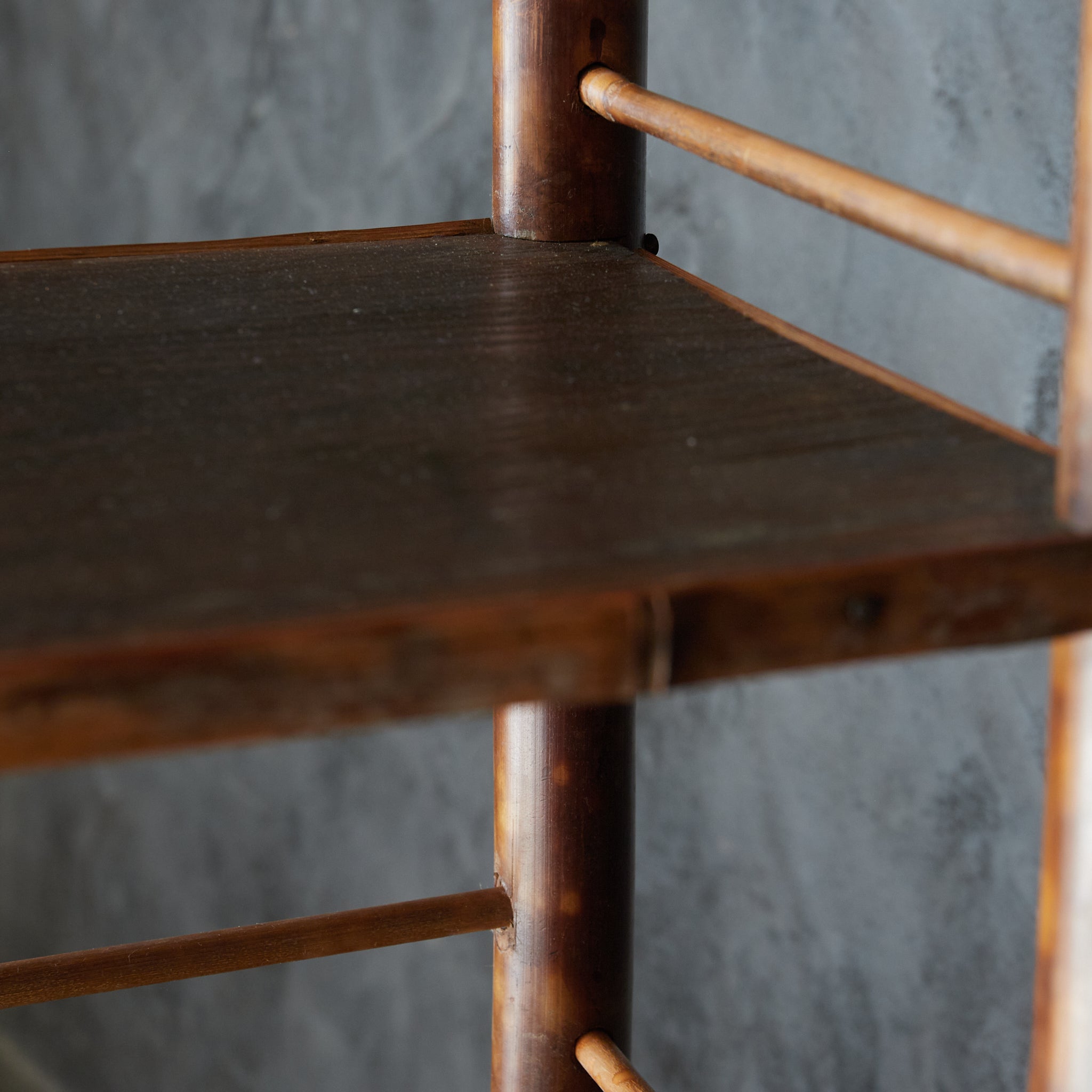 A well-used spotted bamboo tea shelf from the Taisho period (1912-1926CE)