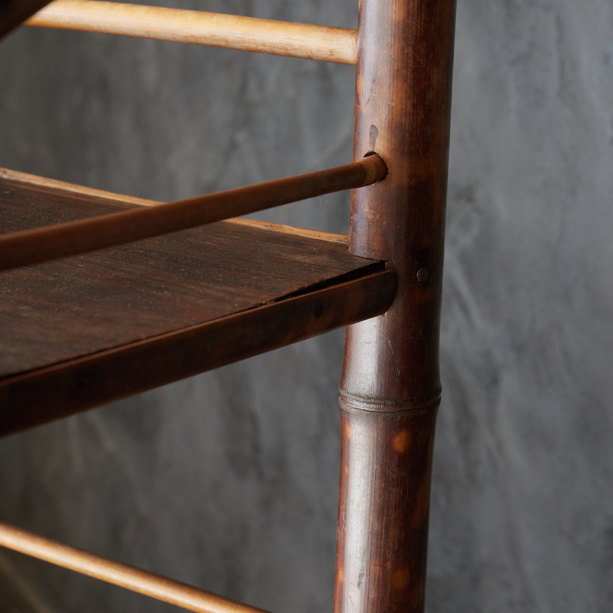 A well-used spotted bamboo tea shelf from the Taisho period (1912-1926CE)