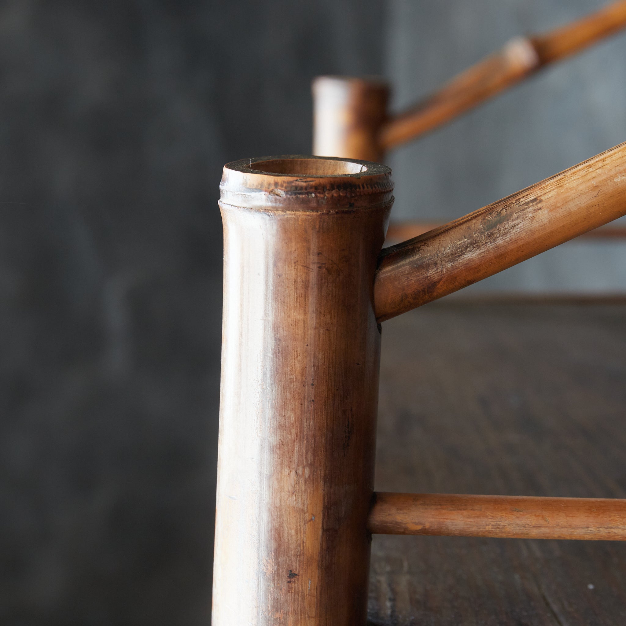 A well-used spotted bamboo tea shelf from the Taisho period (1912-1926CE)