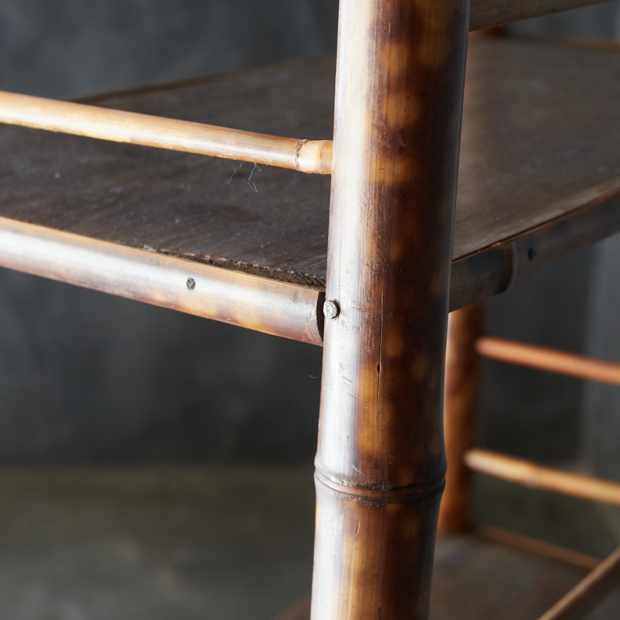 A well-used spotted bamboo tea shelf from the Taisho period (1912-1926CE)