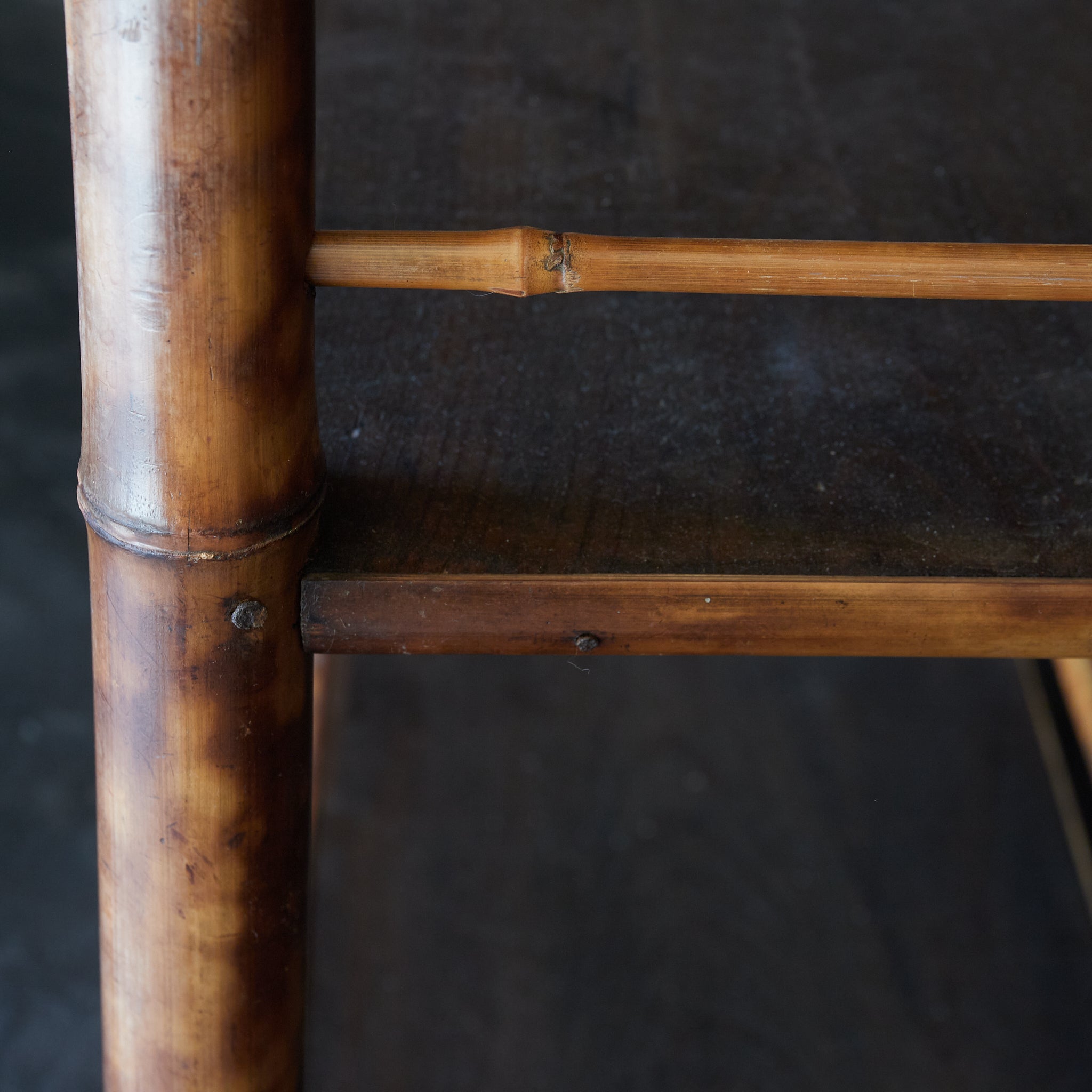 A well-used spotted bamboo tea shelf from the Taisho period (1912-1926CE)