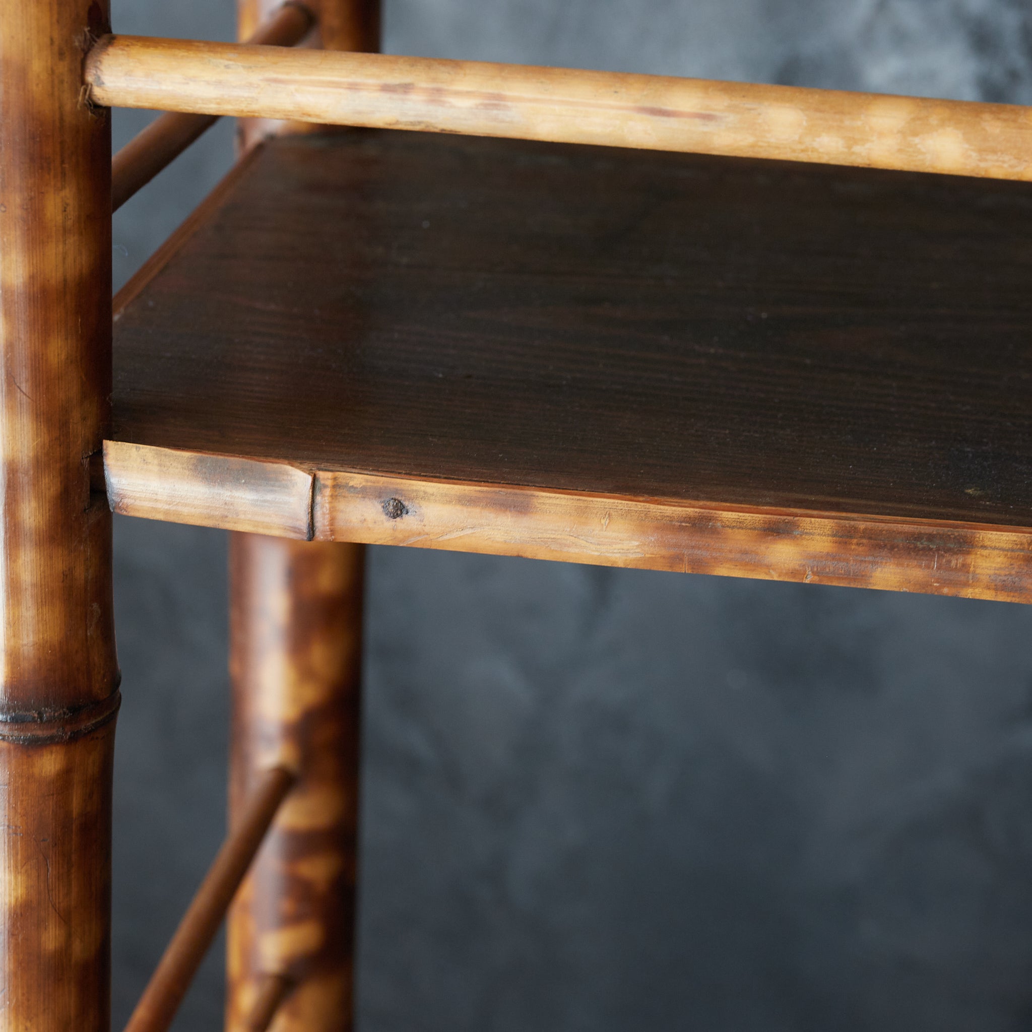 A well-used spotted bamboo tea shelf from the Taisho period (1912-1926CE)