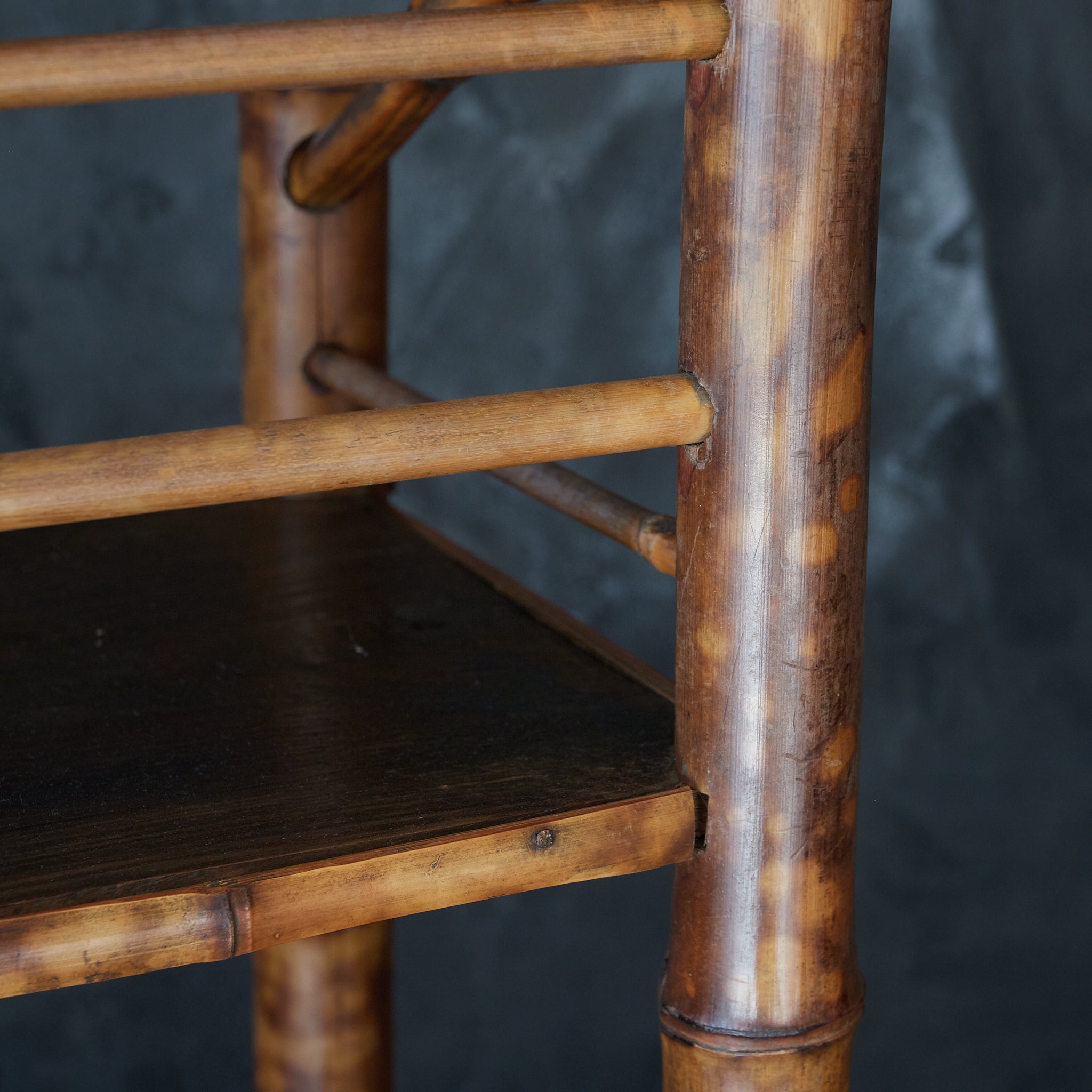 A well-used spotted bamboo tea shelf from the Taisho period (1912-1926CE)