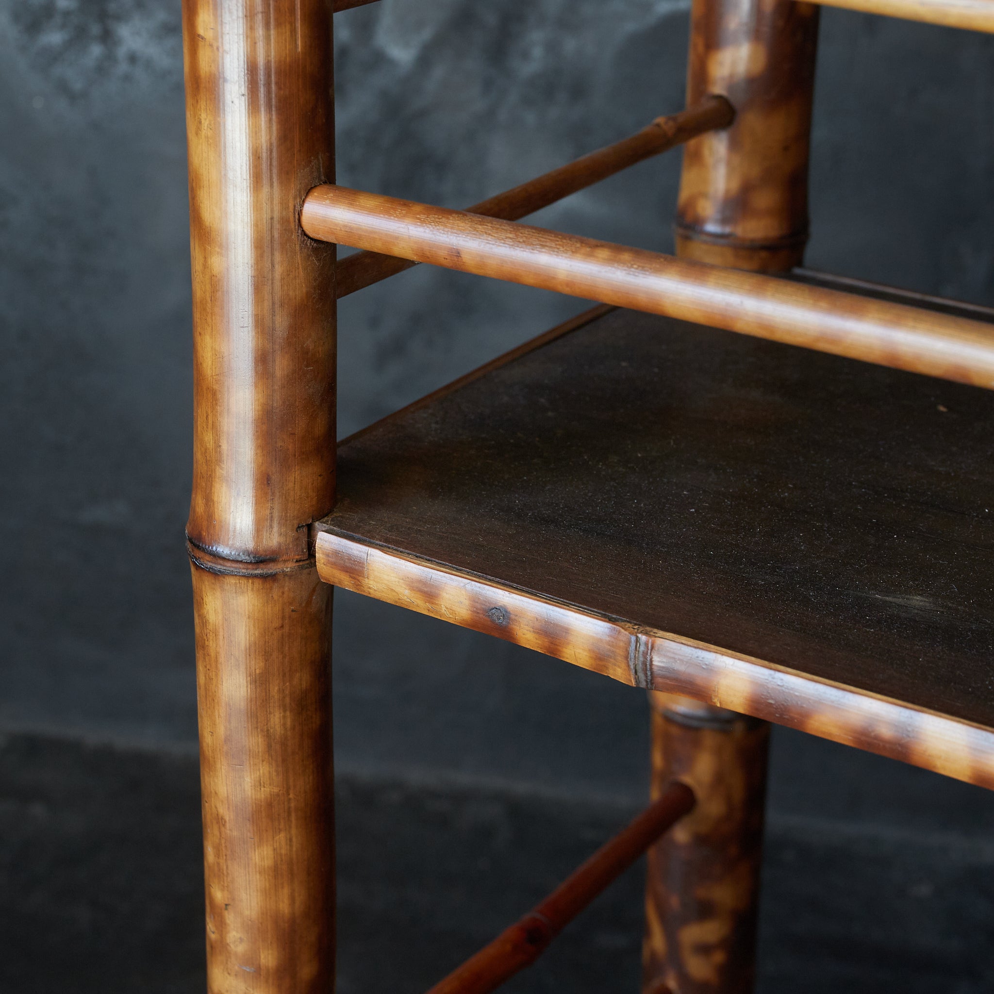 A well-used spotted bamboo tea shelf from the Taisho period (1912-1926CE)