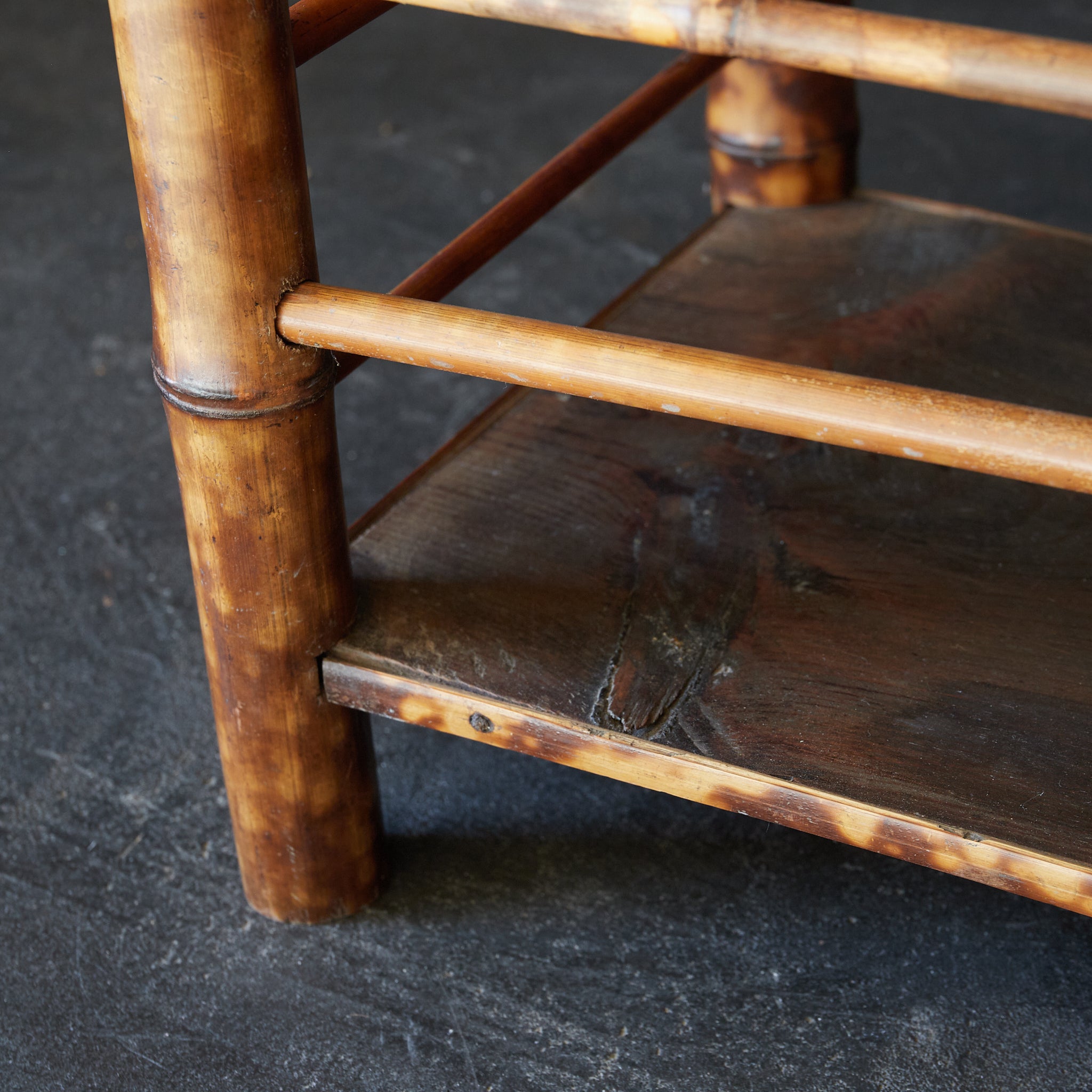 A well-used spotted bamboo tea shelf from the Taisho period (1912-1926CE)