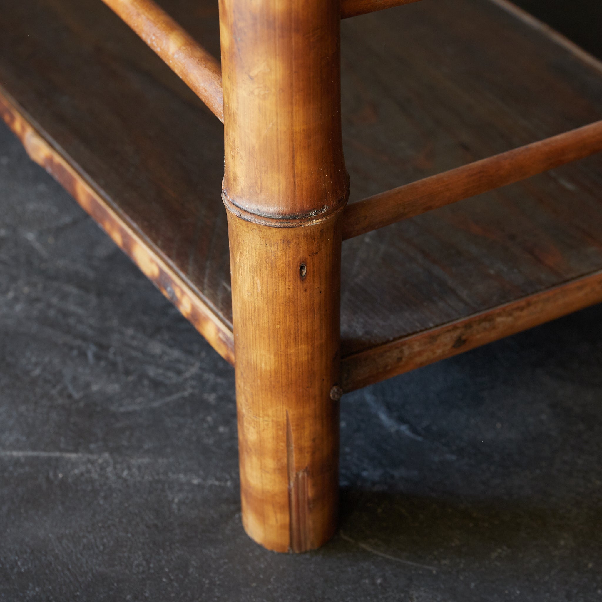 A well-used spotted bamboo tea shelf from the Taisho period (1912-1926CE)