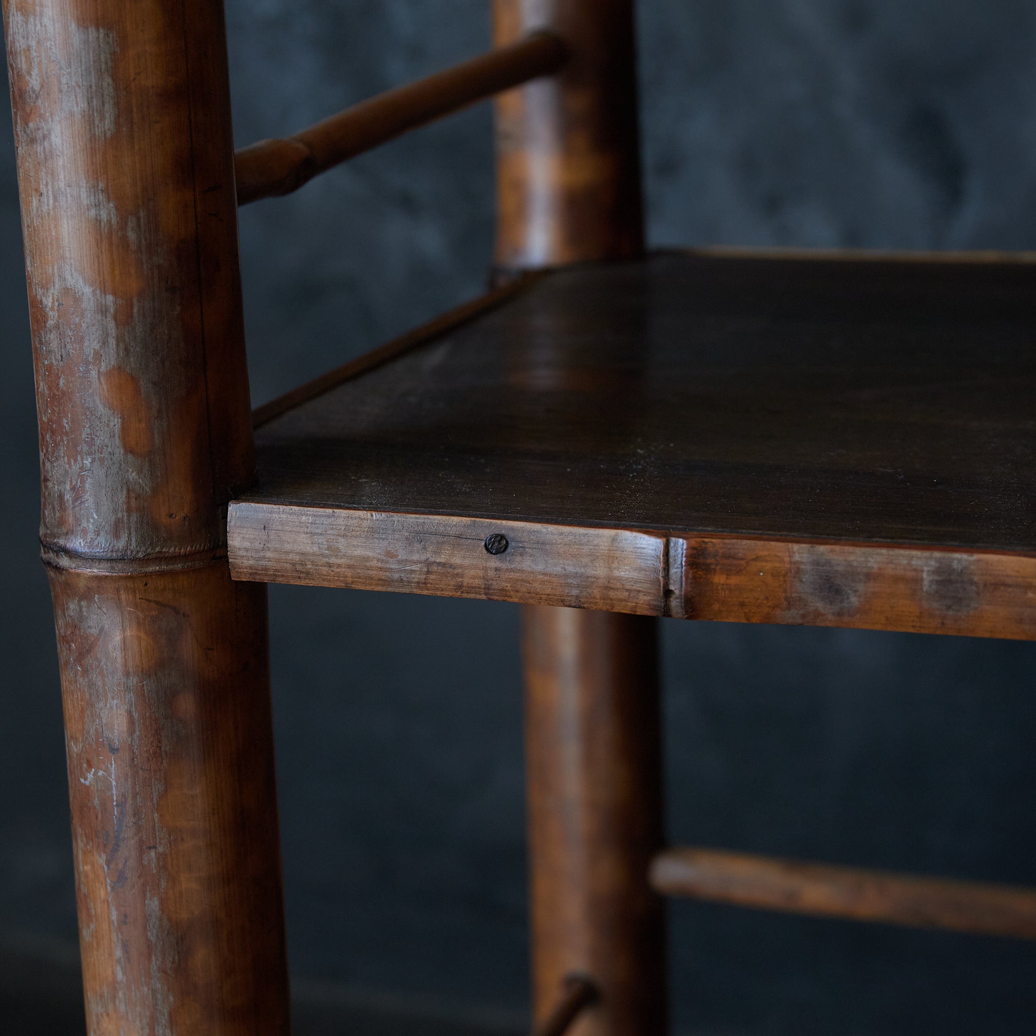 A well-used spotted bamboo tea shelf from the Taisho period (1912-1926CE)