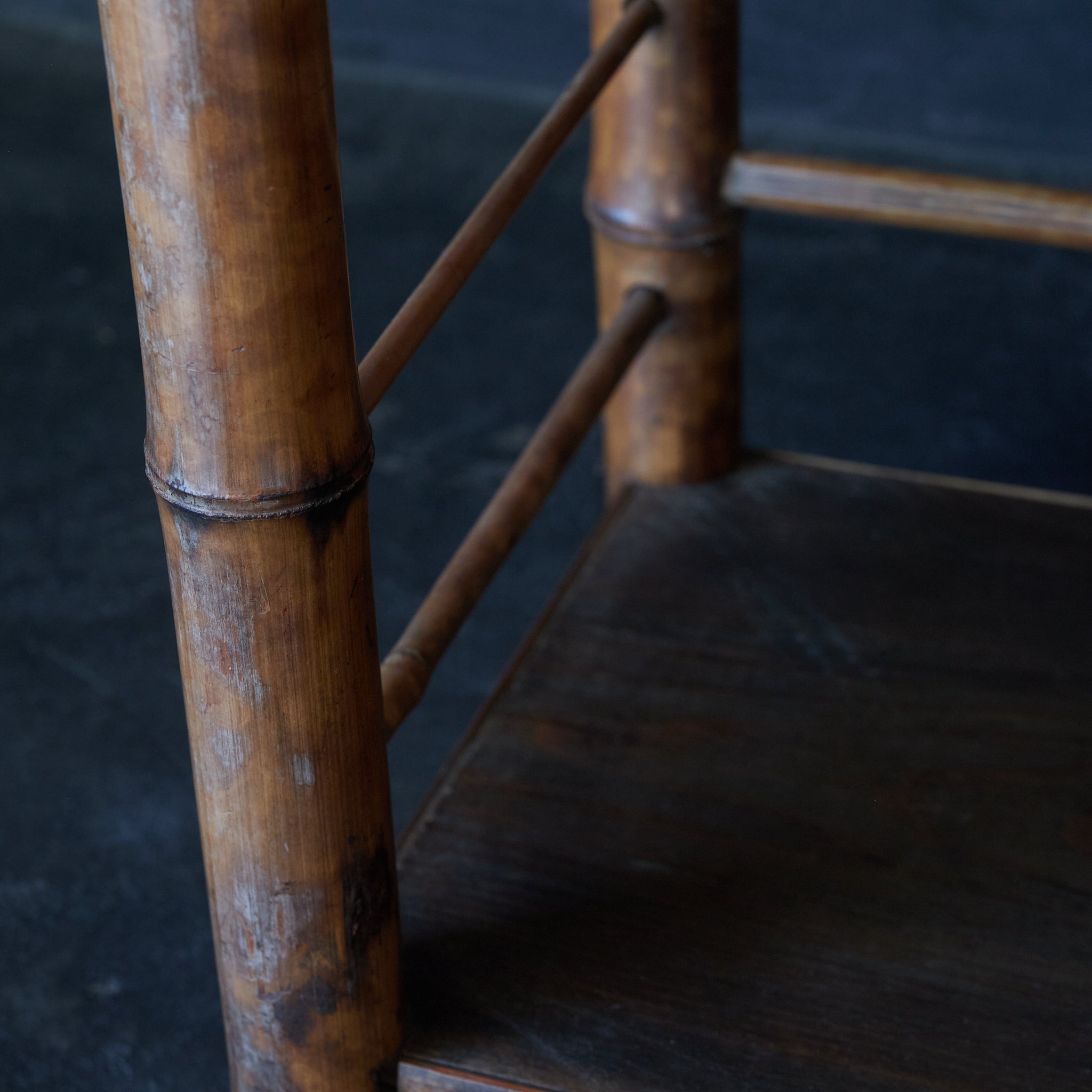 A well-used spotted bamboo tea shelf from the Taisho period (1912-1926CE)