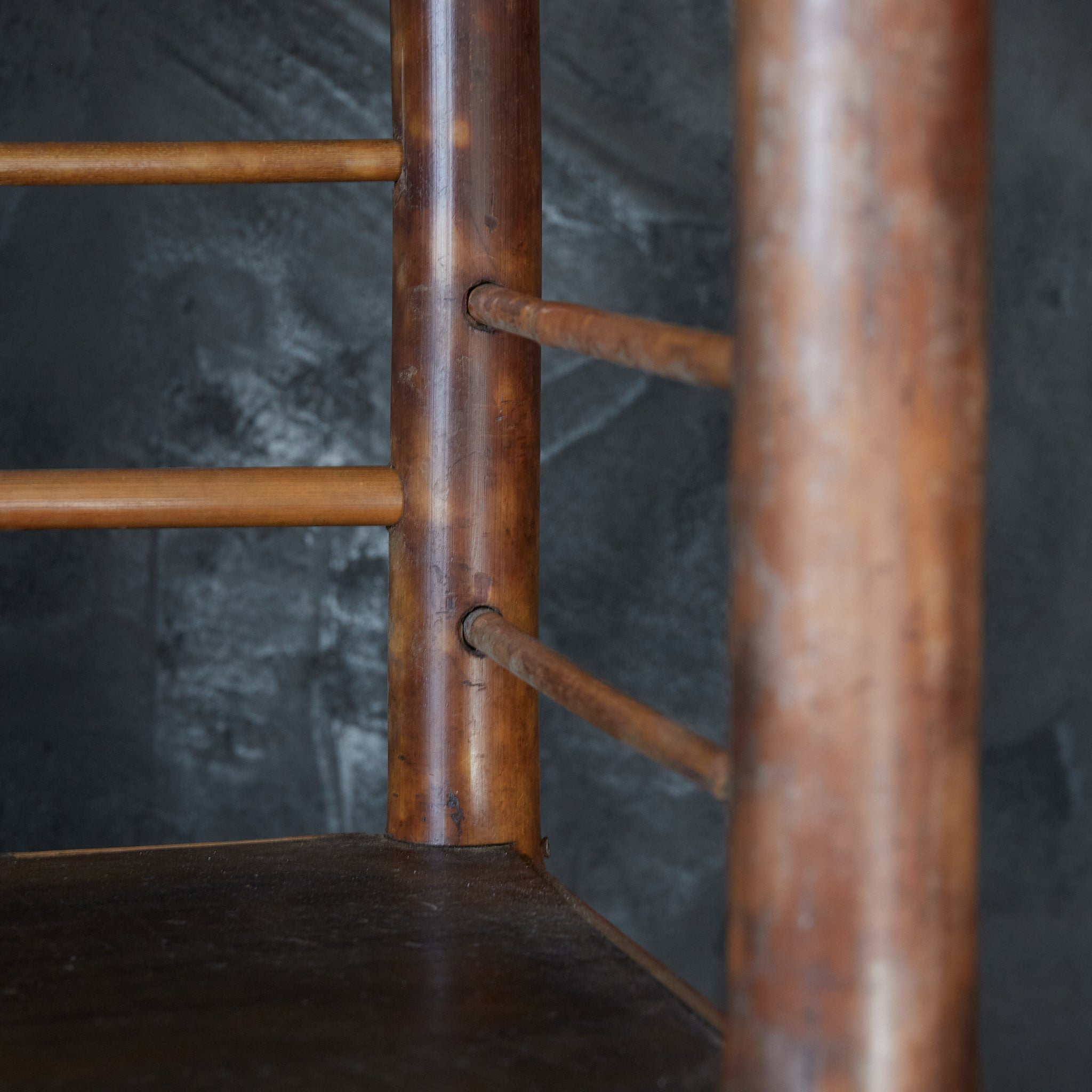 A well-used spotted bamboo tea shelf from the Taisho period (1912-1926CE)