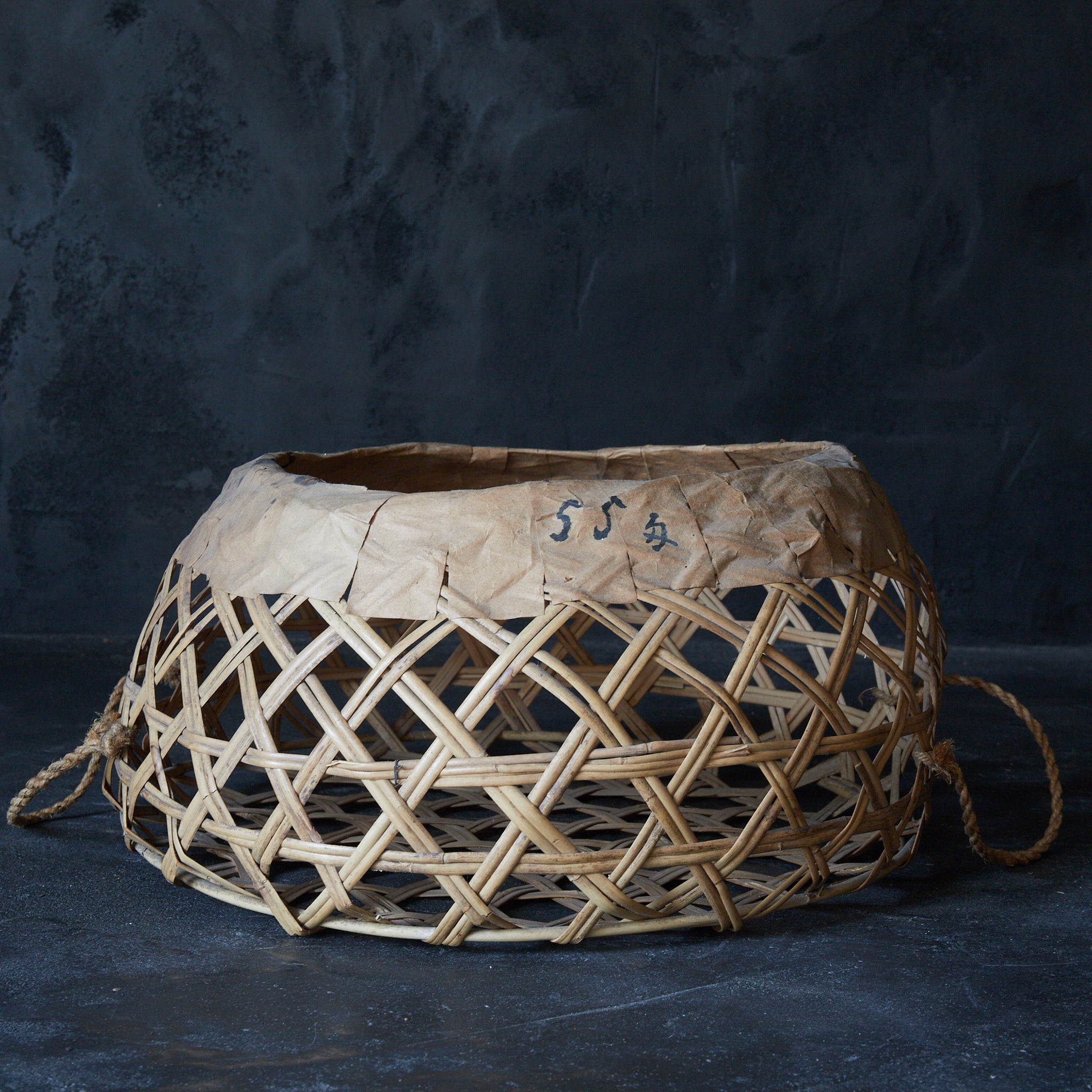 Old bamboo basket with straw handle Flower basket Meiji period/1868-1912CE