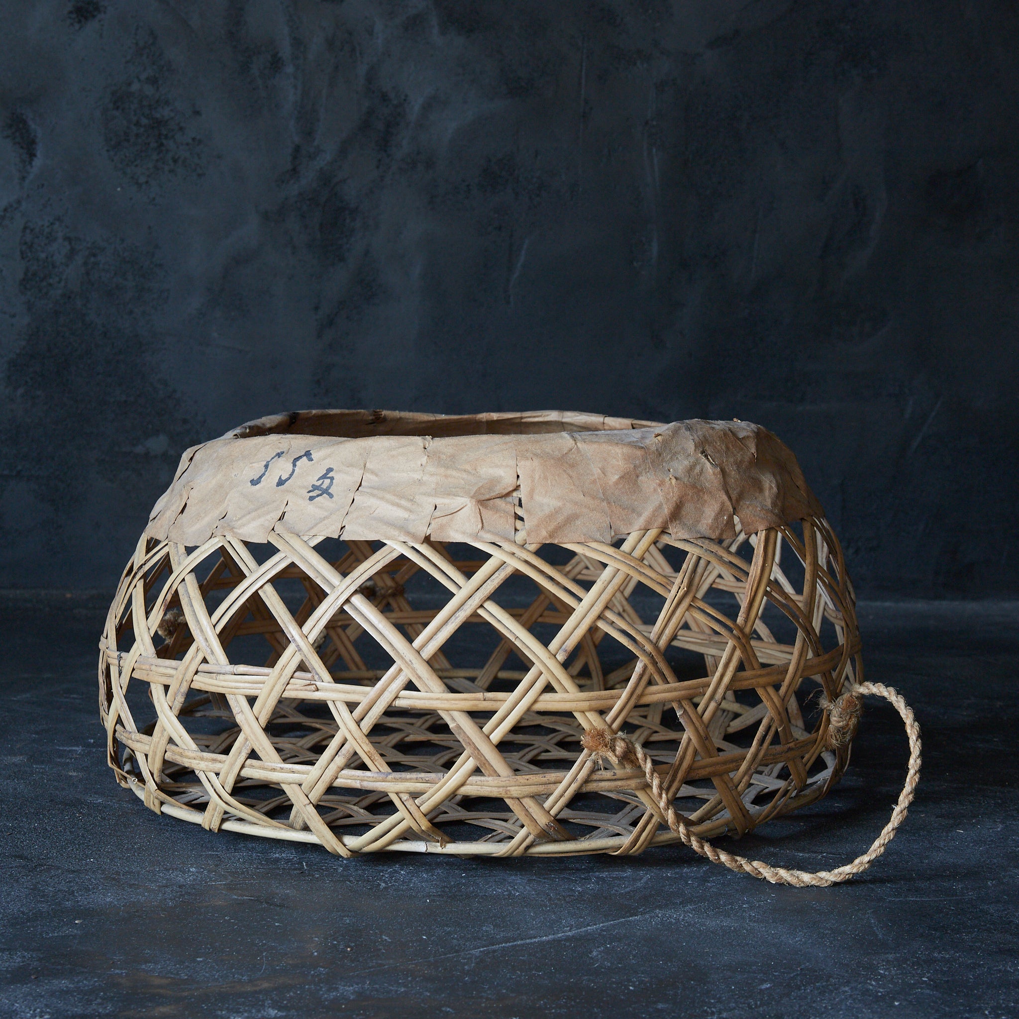 Old bamboo basket with straw handle Flower basket Meiji period/1868-1912CE