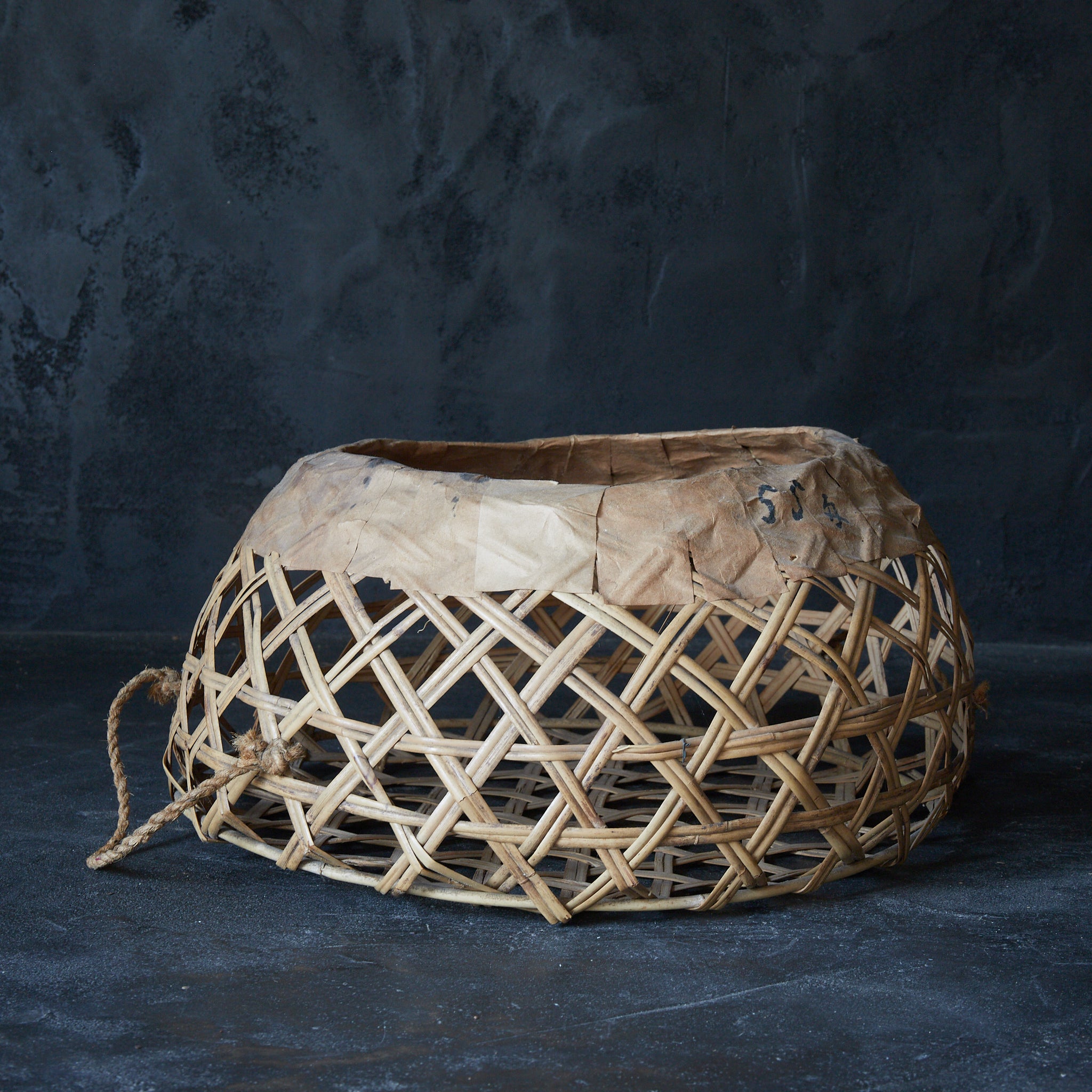 Old bamboo basket with straw handle Flower basket Meiji period/1868-1912CE