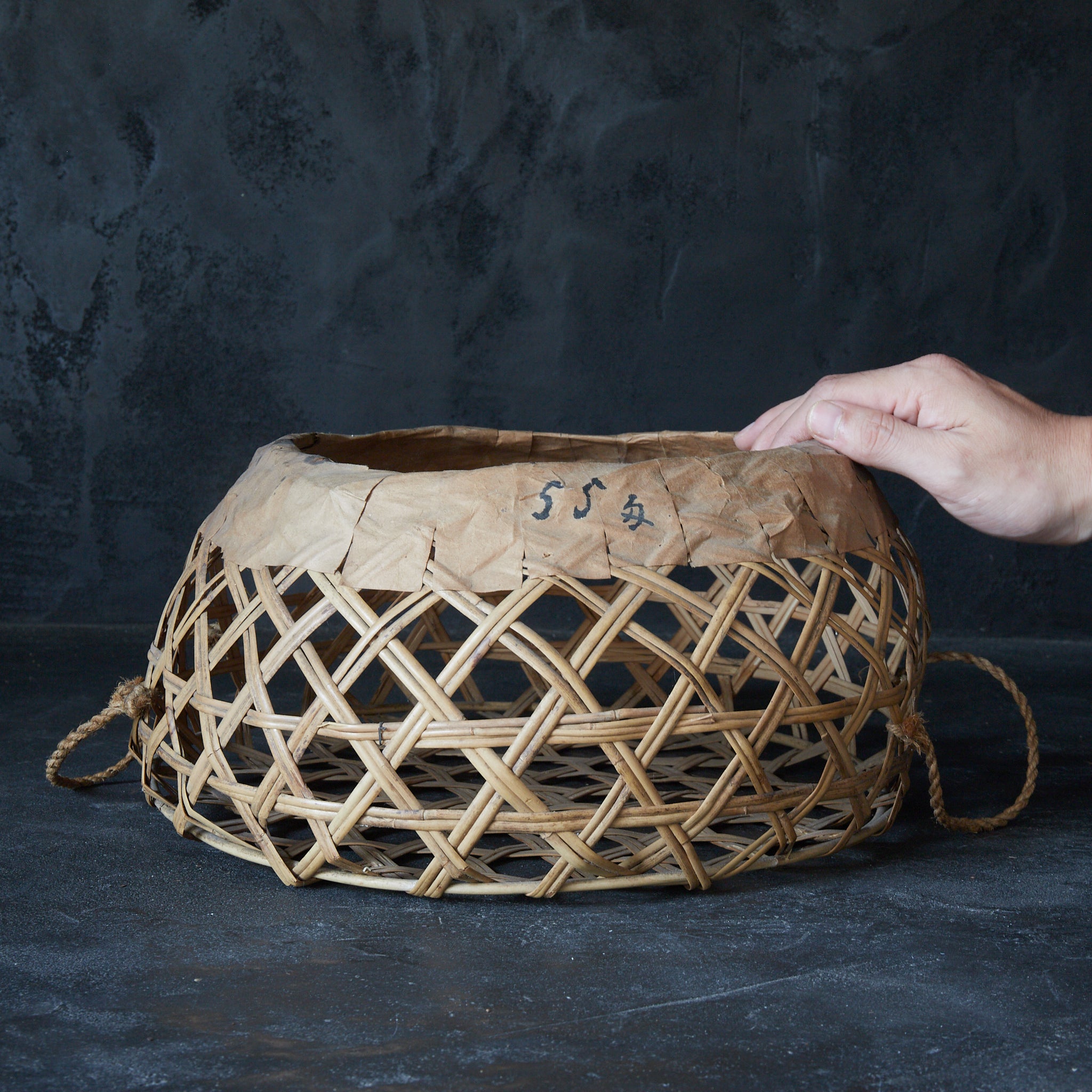 Old bamboo basket with straw handle Flower basket Meiji period/1868-1912CE