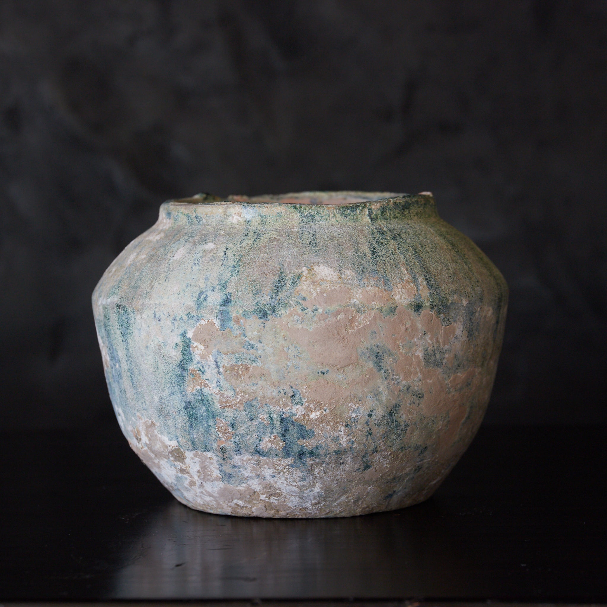 SMALL JAR, Iridescent green-glazed, Han Dynasty（206BCE–220CE）
