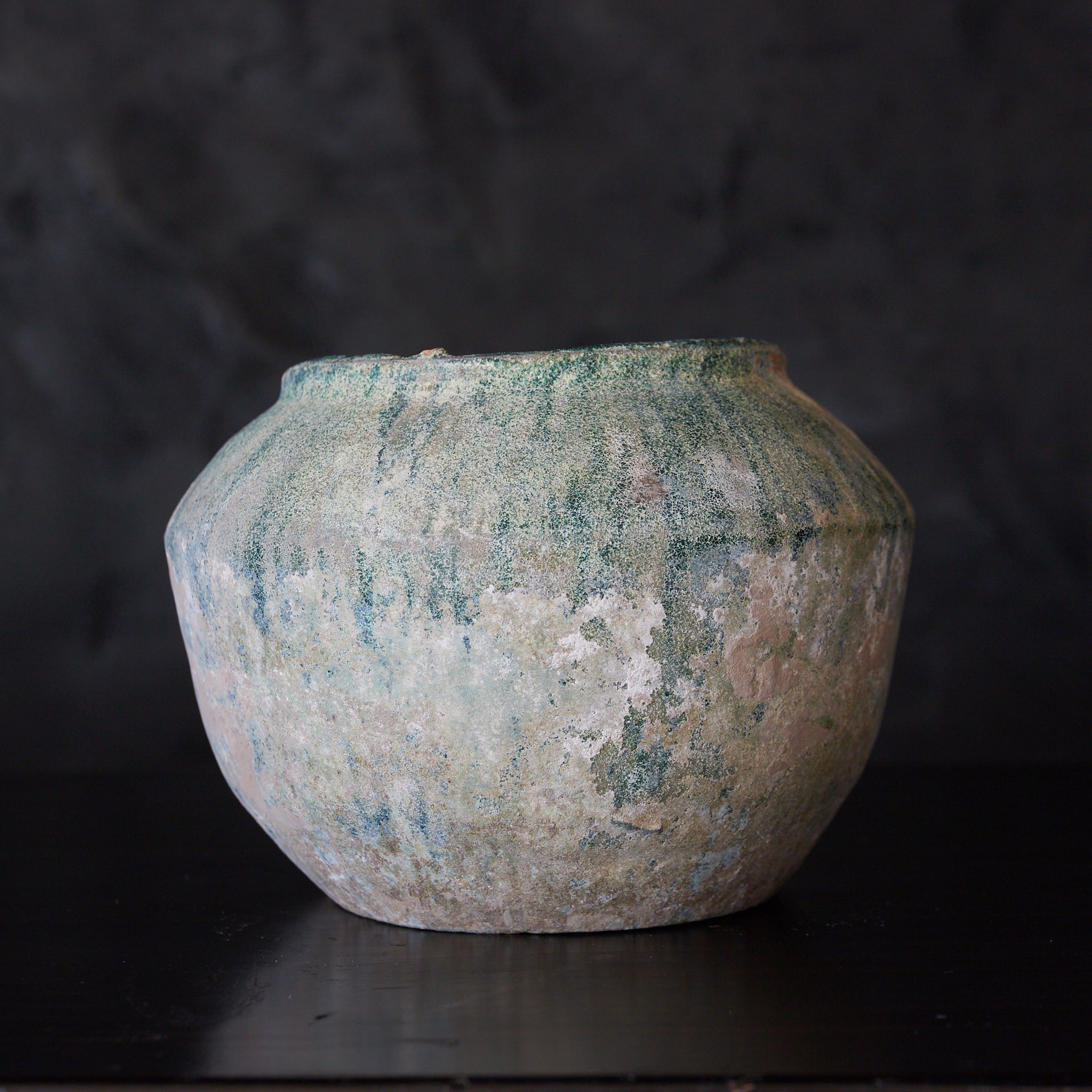 SMALL JAR, Iridescent green-glazed, Han Dynasty（206BCE–220CE）