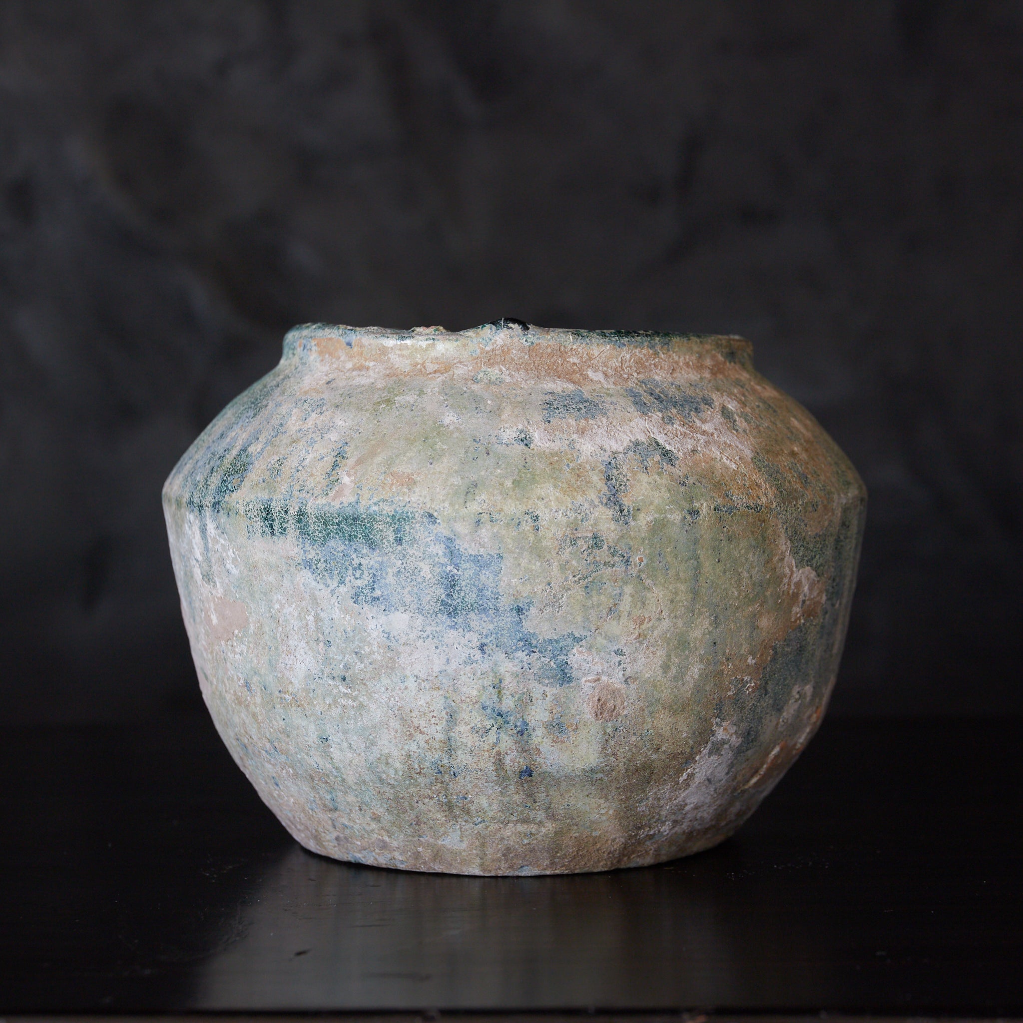 SMALL JAR, Iridescent green-glazed, Han Dynasty（206BCE–220CE）