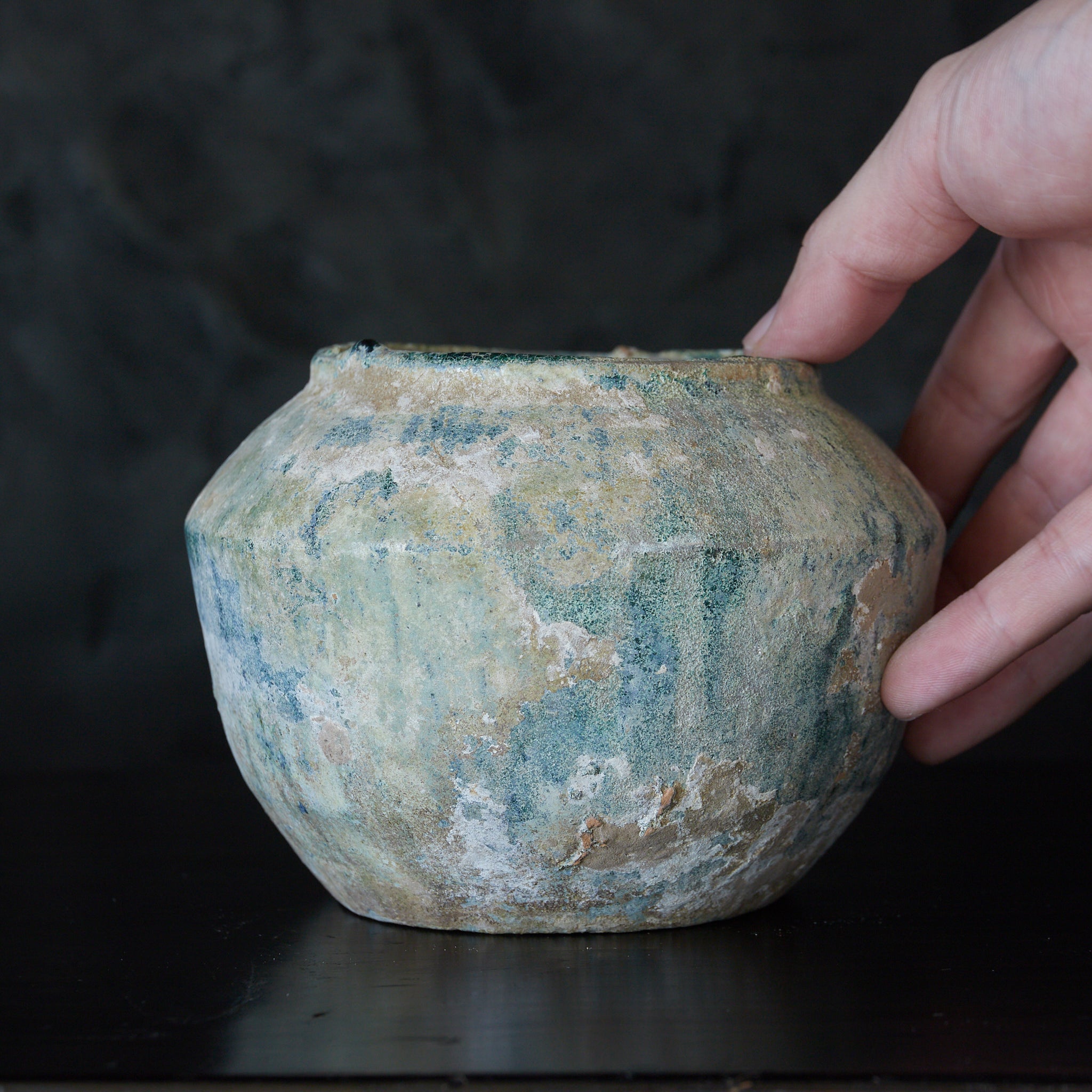SMALL JAR, Iridescent green-glazed, Han Dynasty（206BCE–220CE）