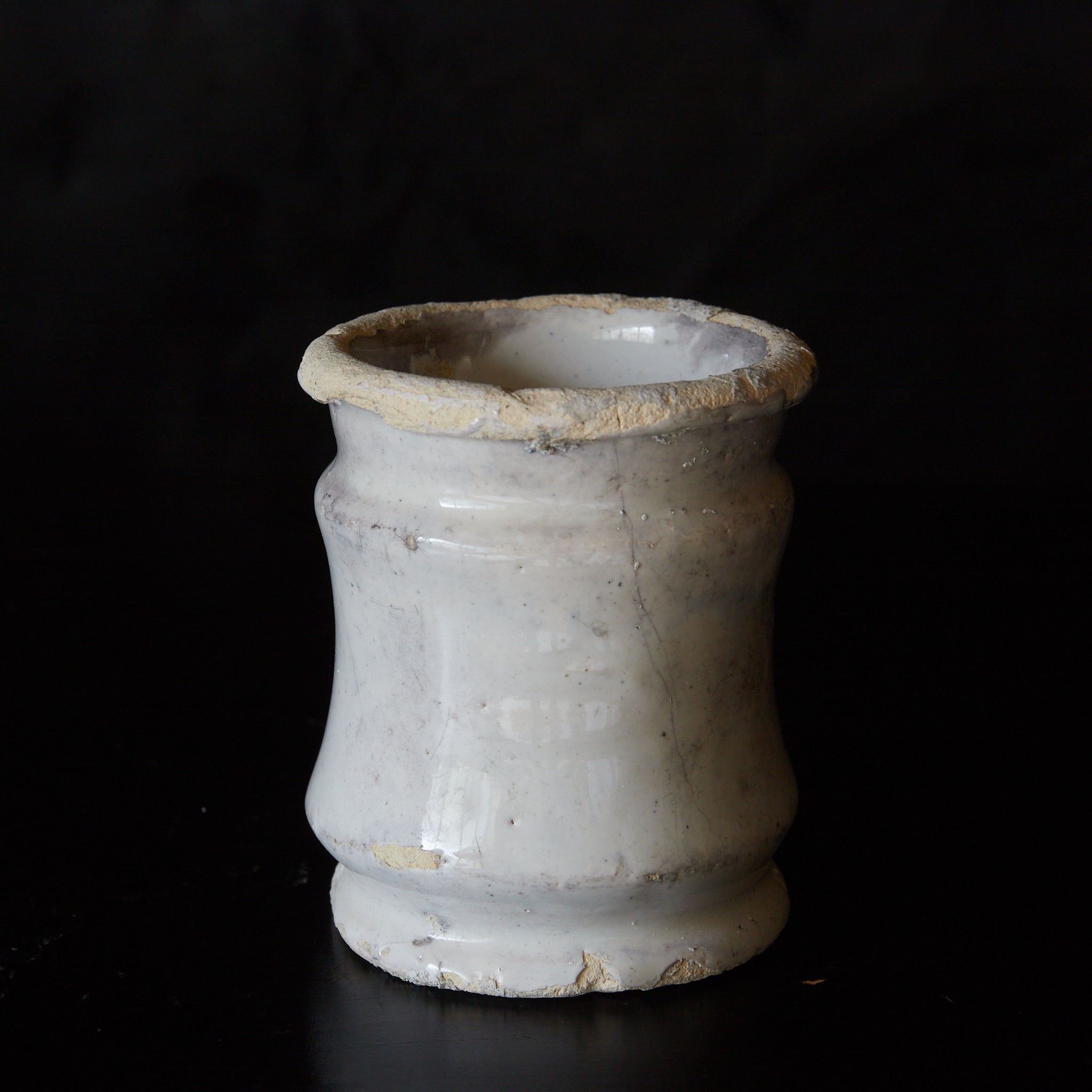 オランダアンティーク 木蓋付 白釉デルフトアルバレロ型小壺（近世：16