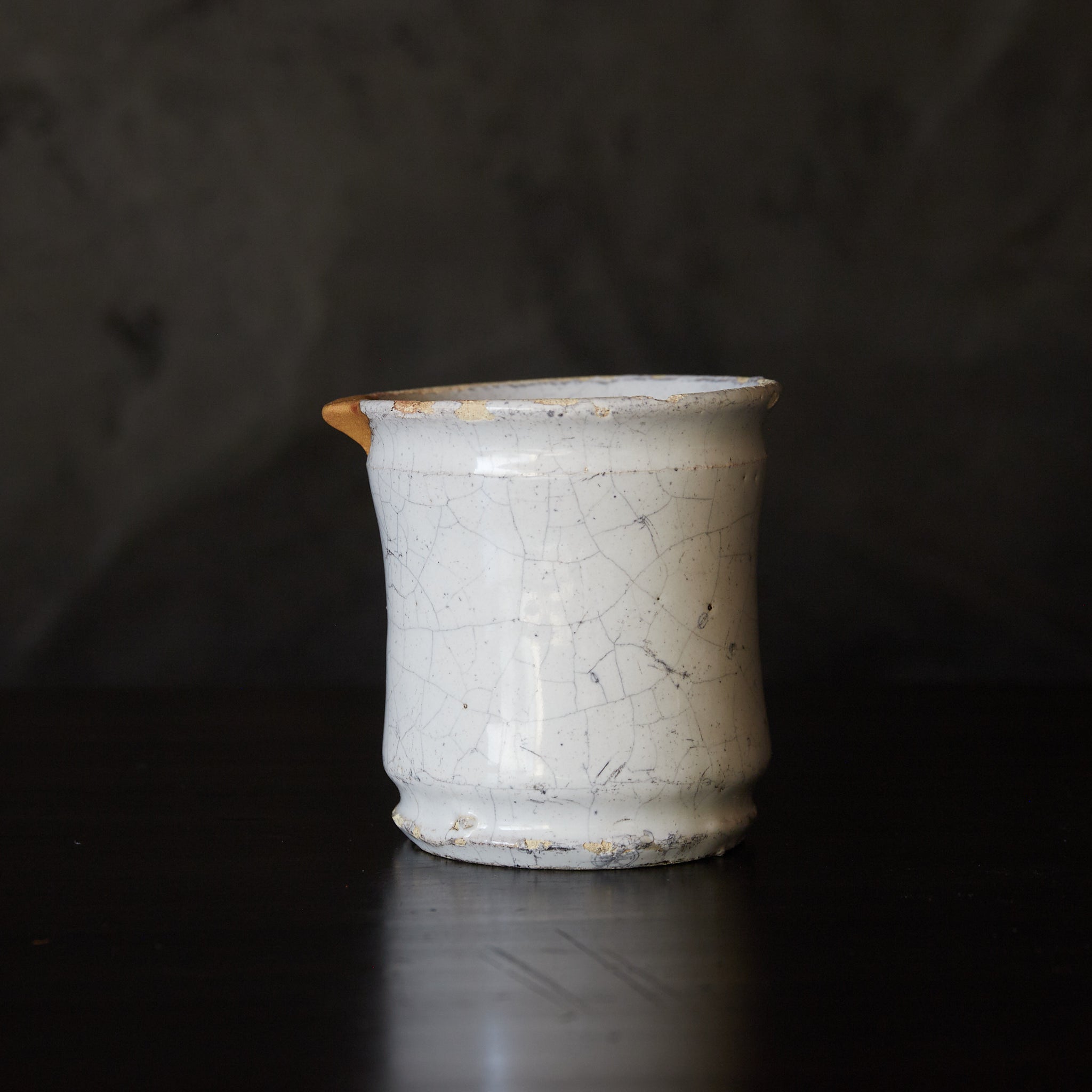 オランダアンティーク 白釉デルフト アルバレロ型金継小壺 片口みたて