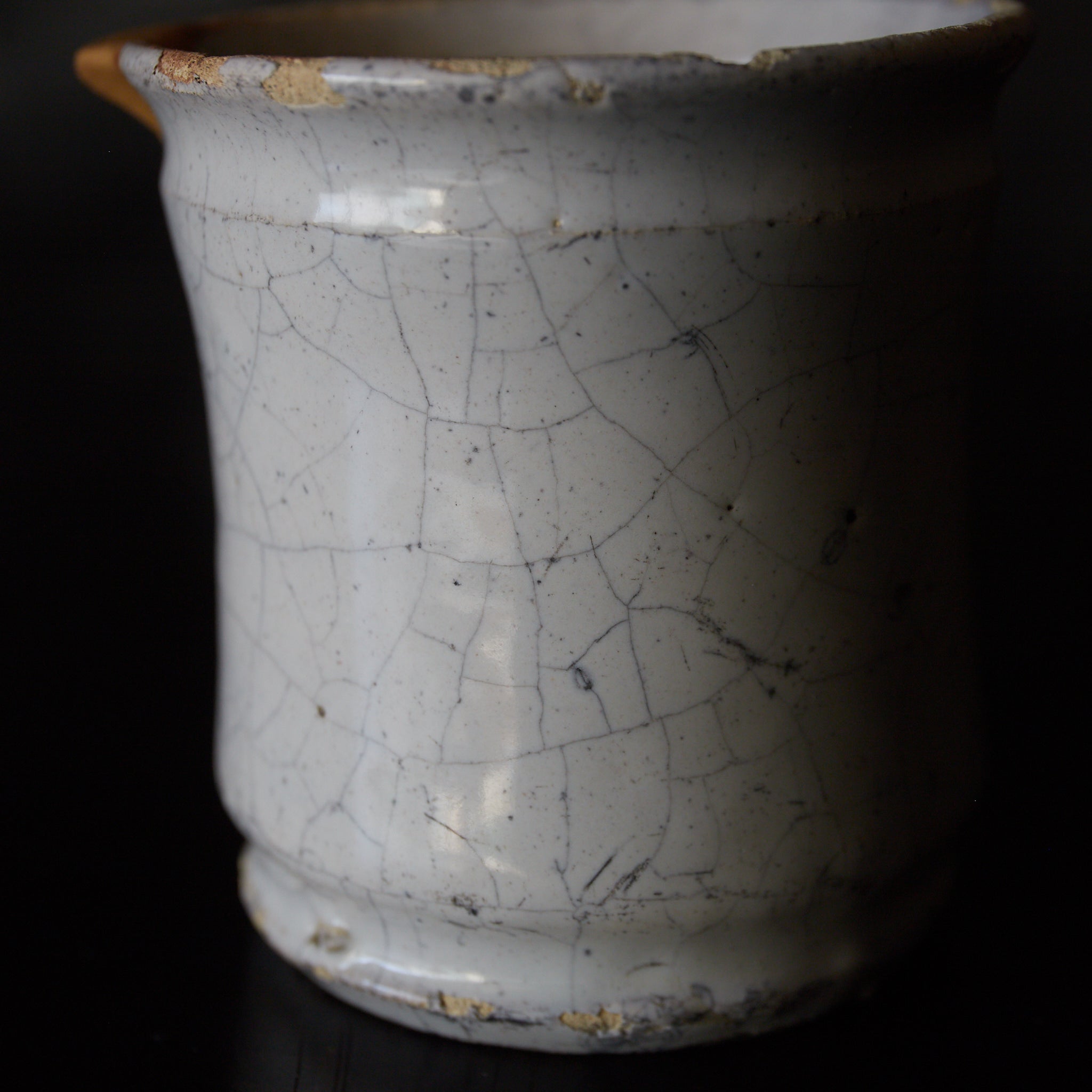 オランダアンティーク 白釉デルフト アルバレロ型金継小壺 片口みたて