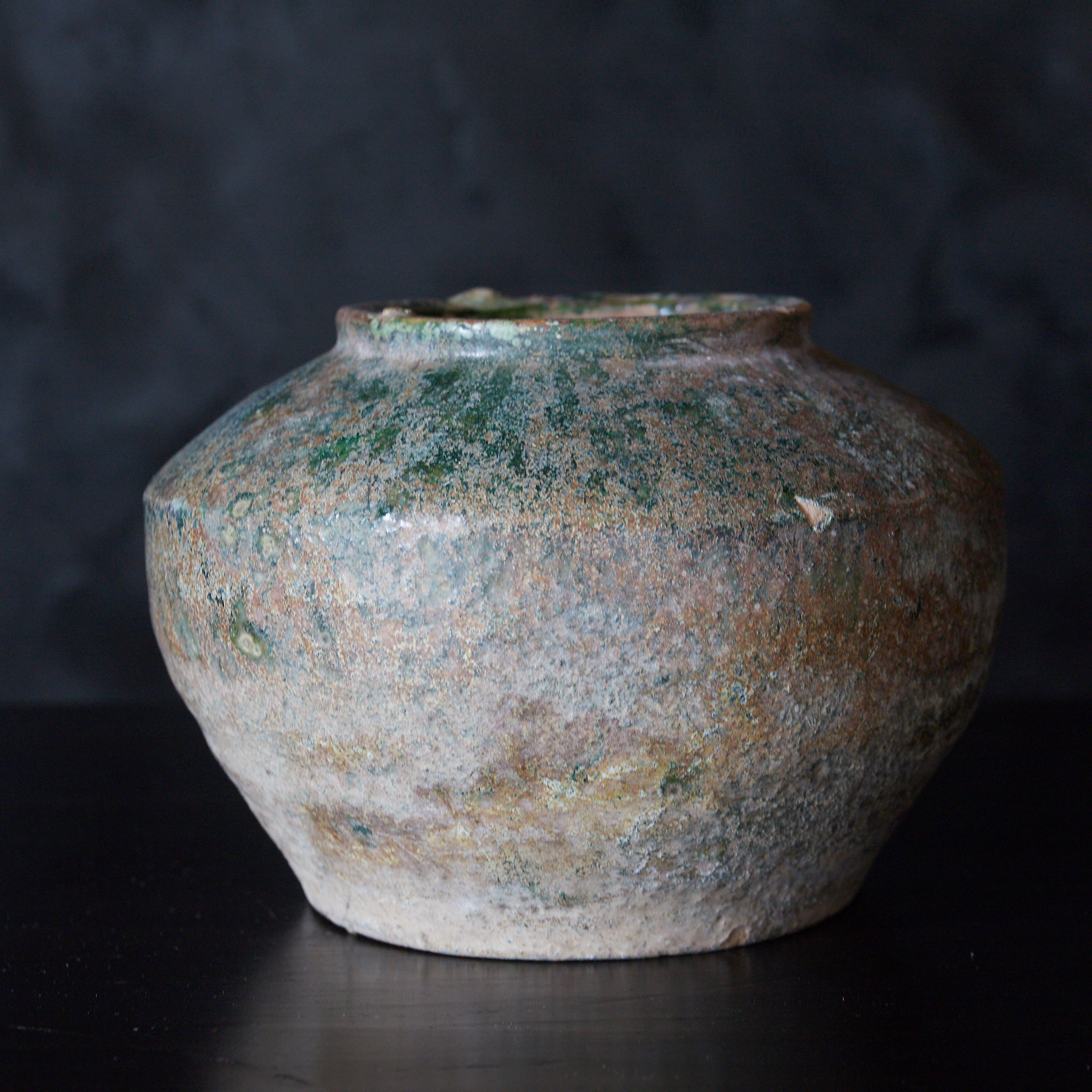 漢代 銀化緑釉小壷（206BCE–220CE） | 入蘆花（ロカニイル）