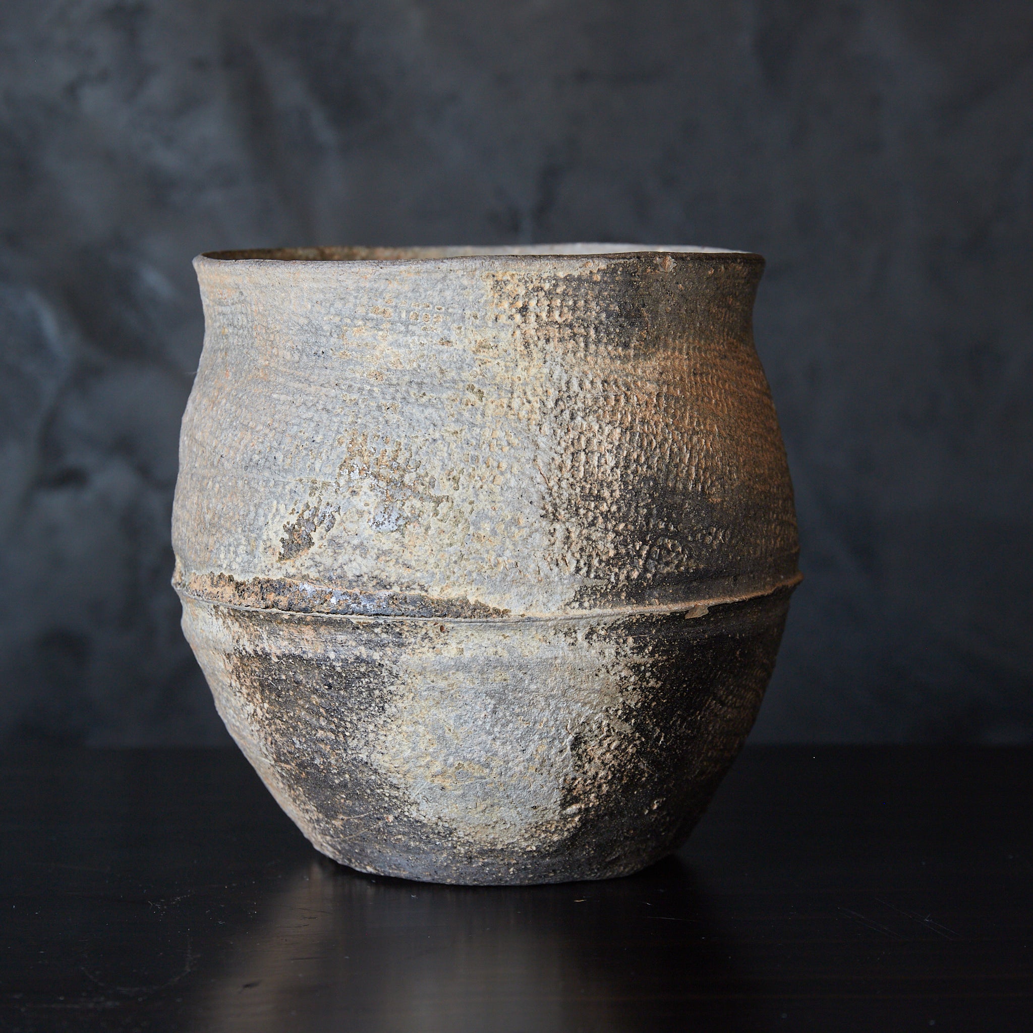 春秋戦国–漢代 布目文硬陶腰壺 みたて水指 木箱付（770BCE–220CE）