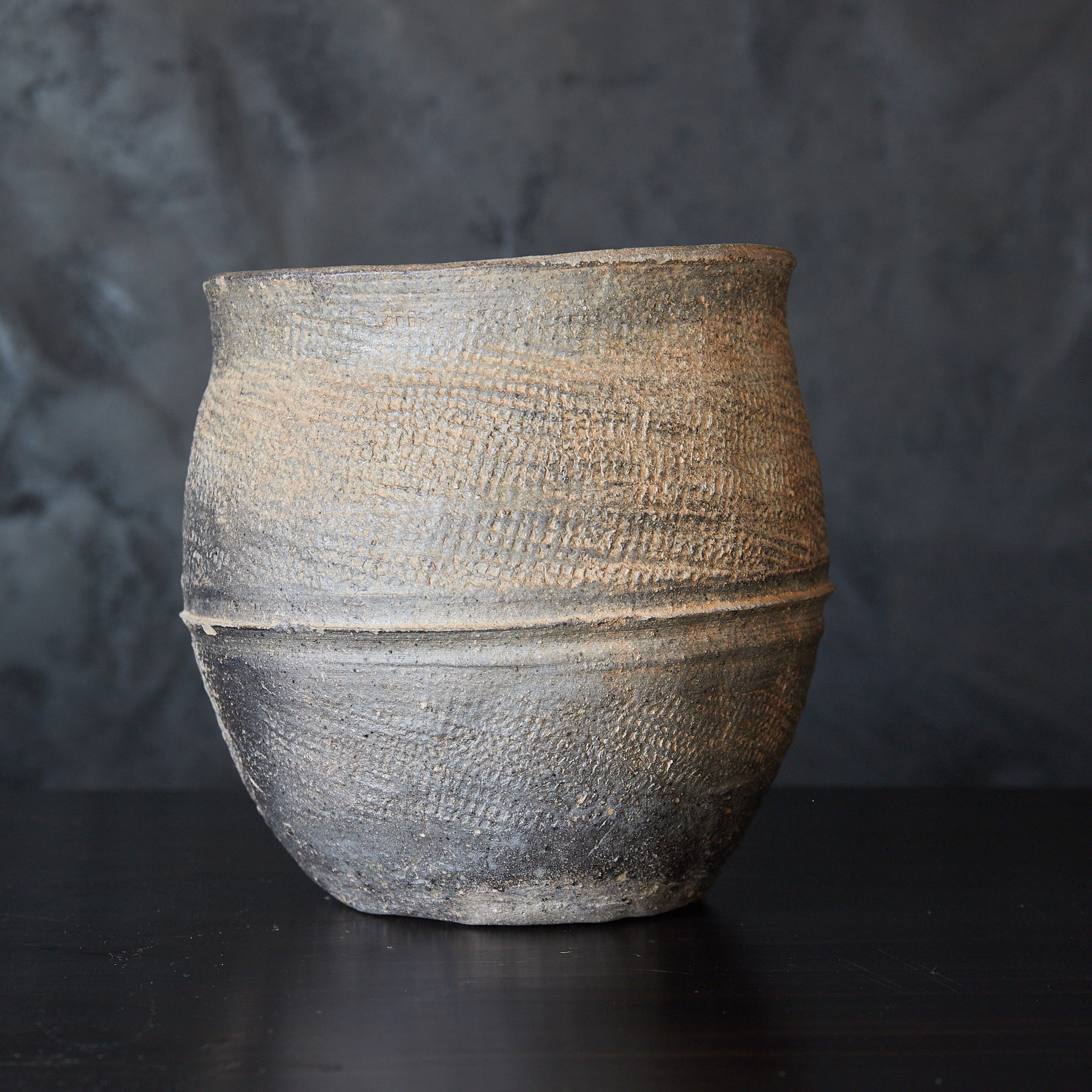 春秋戦国–漢代 布目文硬陶腰壺 みたて水指 木箱付（770BCE–220CE）
