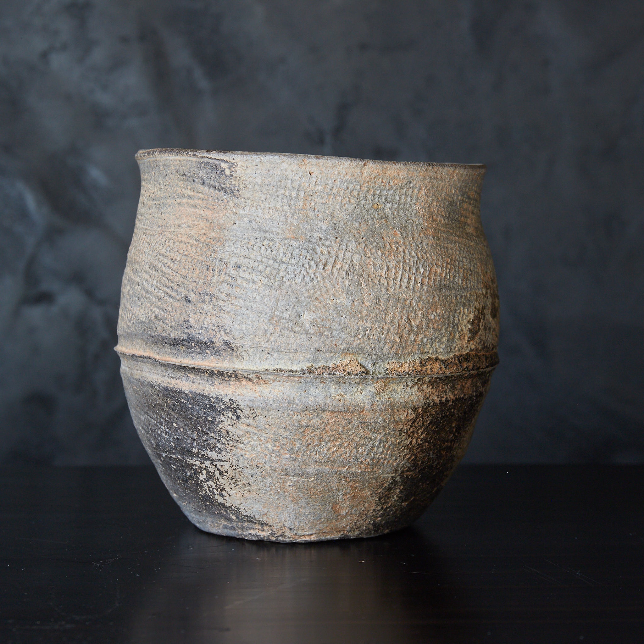春秋戦国–漢代 布目文硬陶腰壺 みたて水指 木箱付（770BCE–220CE）