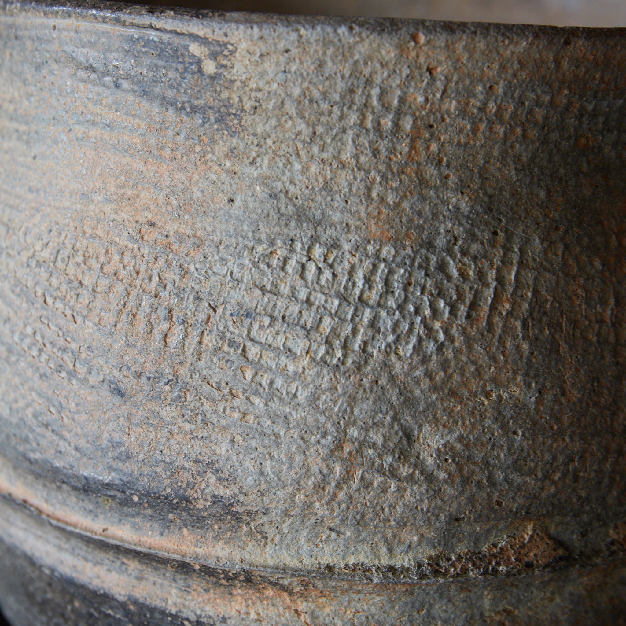春秋戦国–漢代 布目文硬陶腰壺 みたて水指 木箱付（770BCE–220CE）